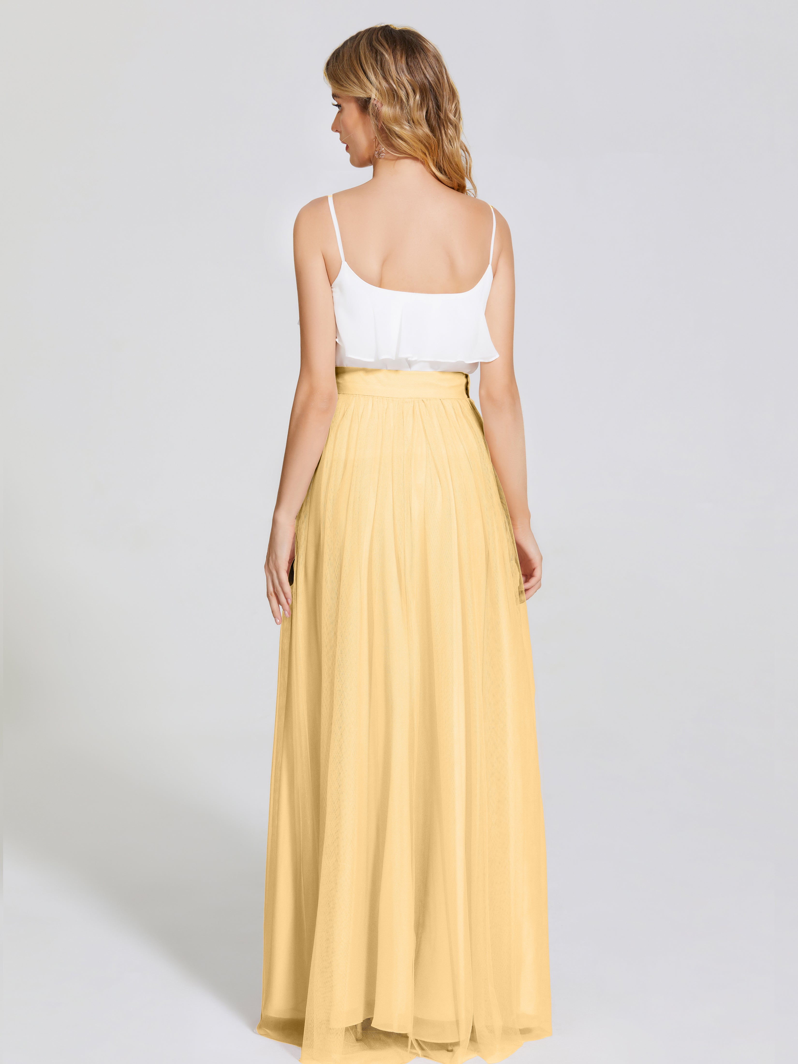 Robe Demoiselle D Honneur Or Deux Pièces Trapèze Longue Tulle Jupe