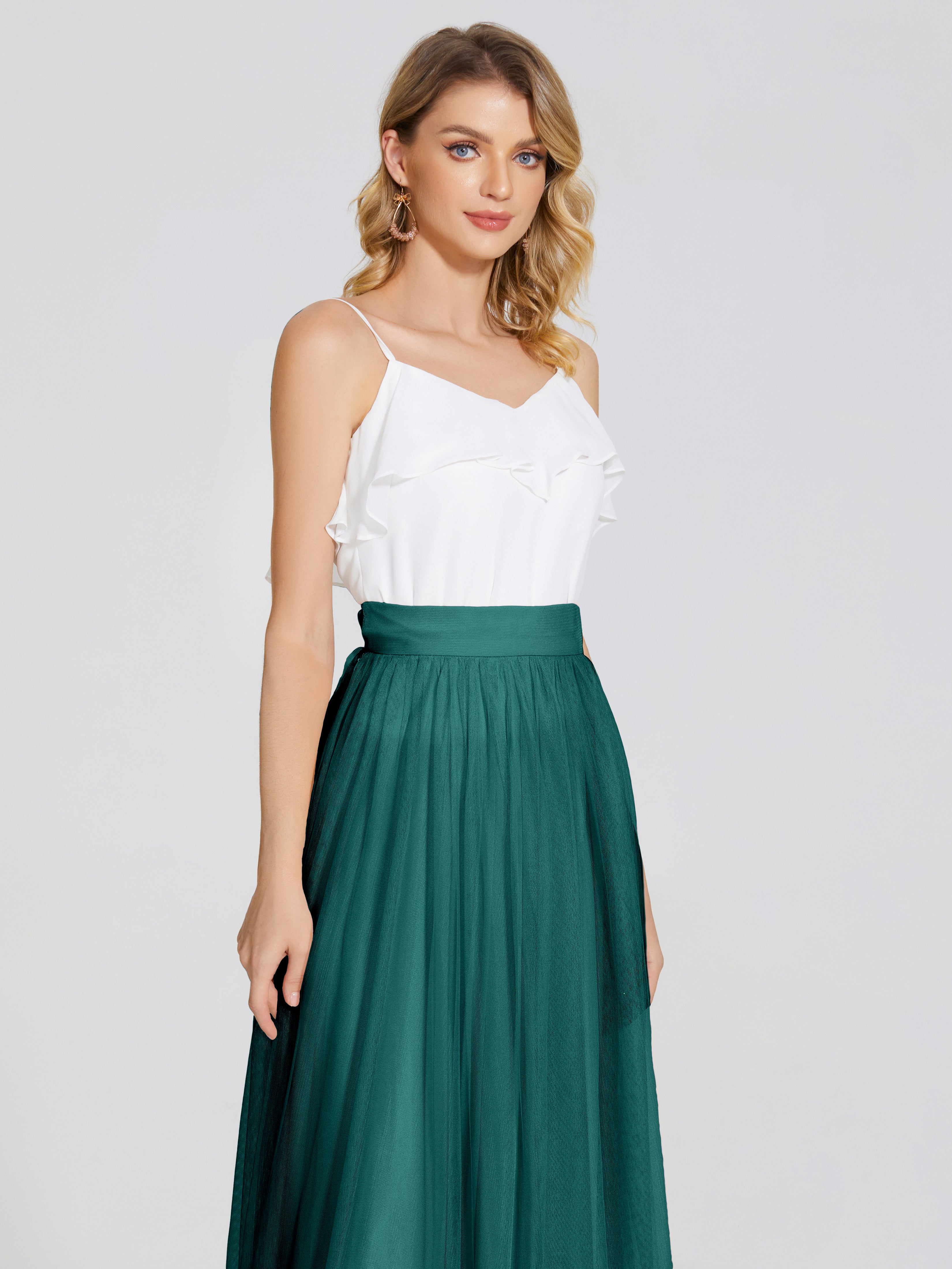 Robes De Demoiselle D'Honneur De Paon Deux Pièces Trapèze Longue Tulle Jupe