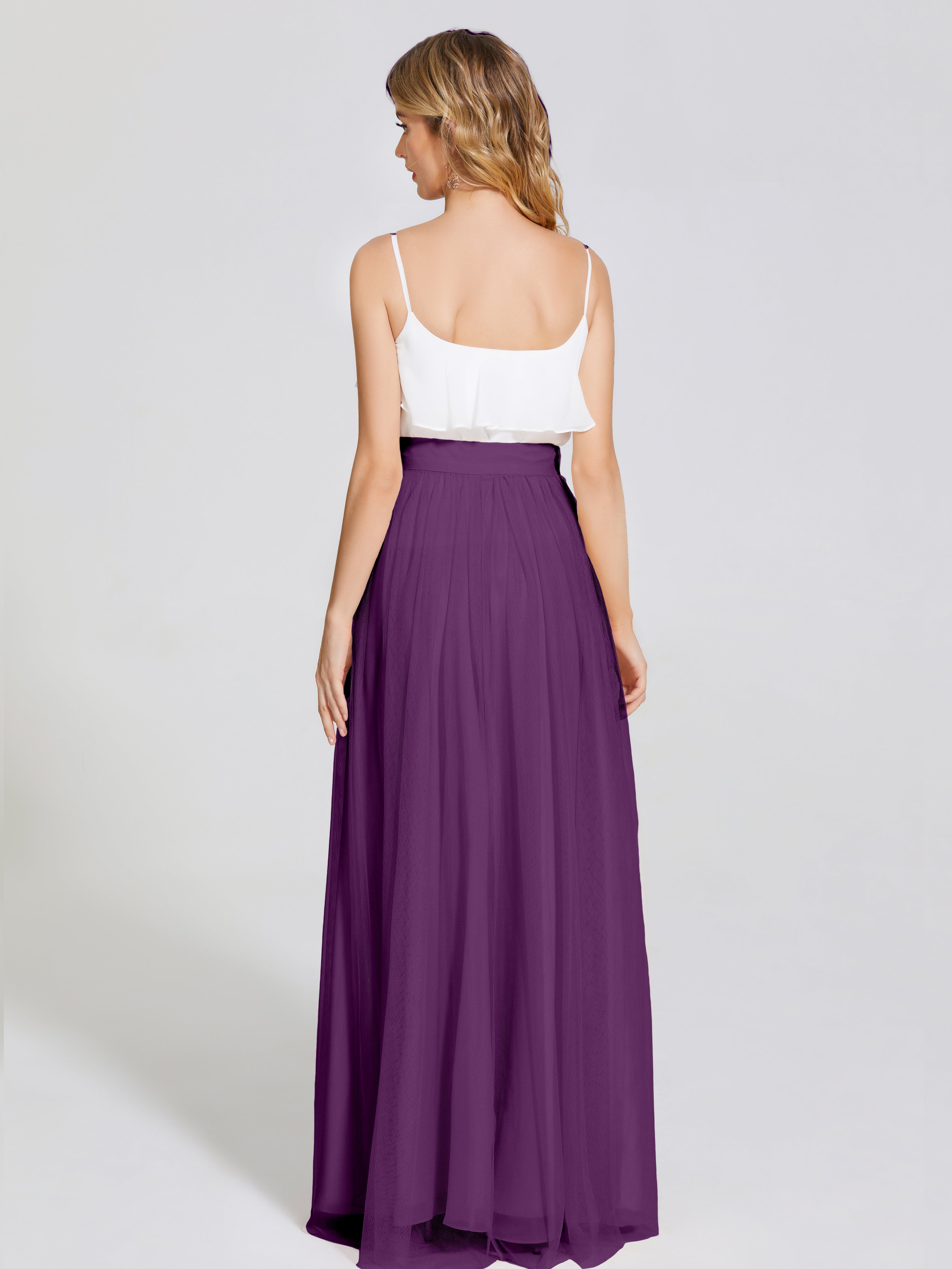 Robes De Demoiselle D'Honneur En Raisin Deux Pièces Trapèze Longue Tulle Jupe