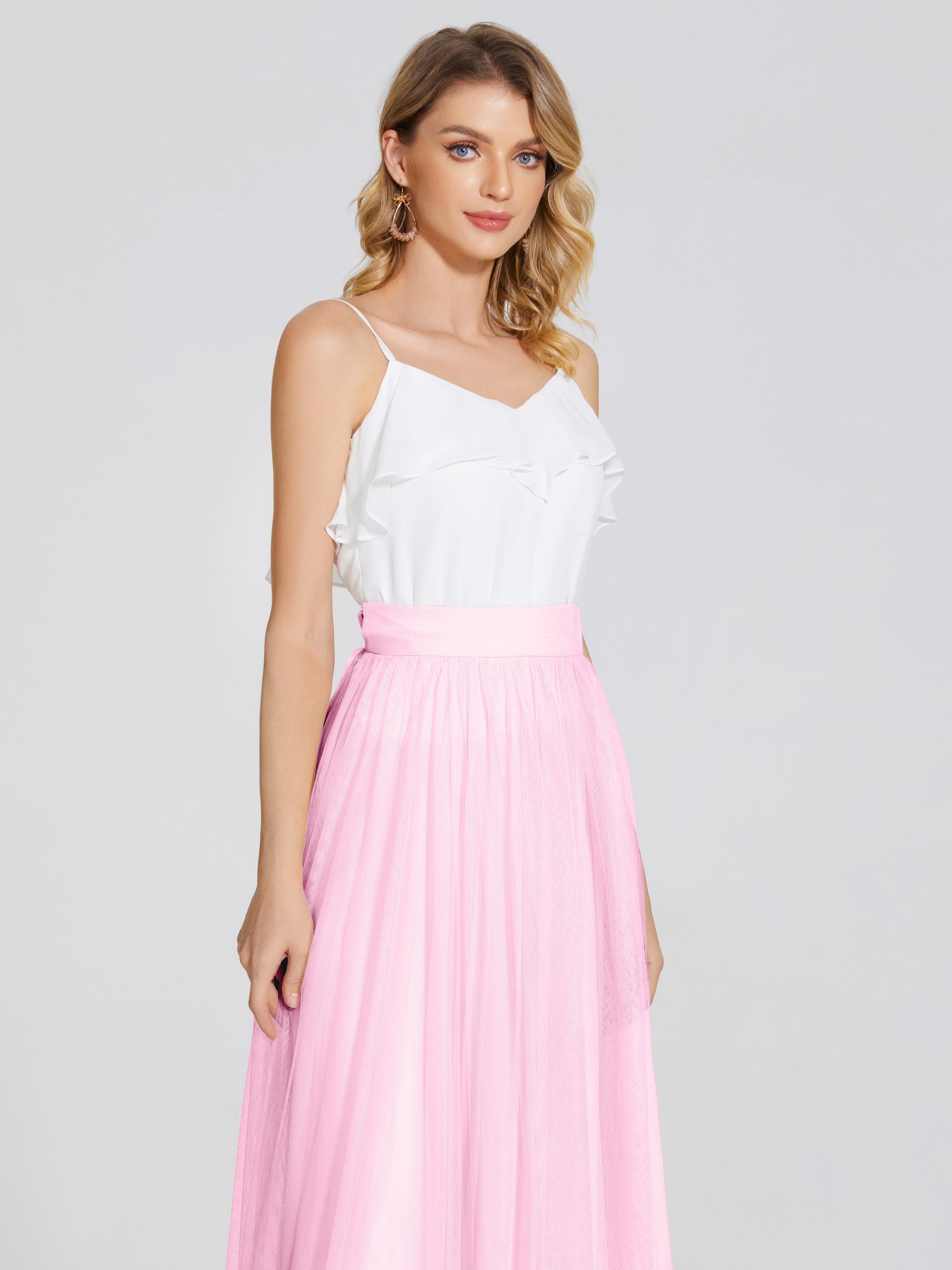 Robes De Demoiselle D'Honneur Rose Bonbon Deux Pièces Trapèze Longue Tulle Jupe