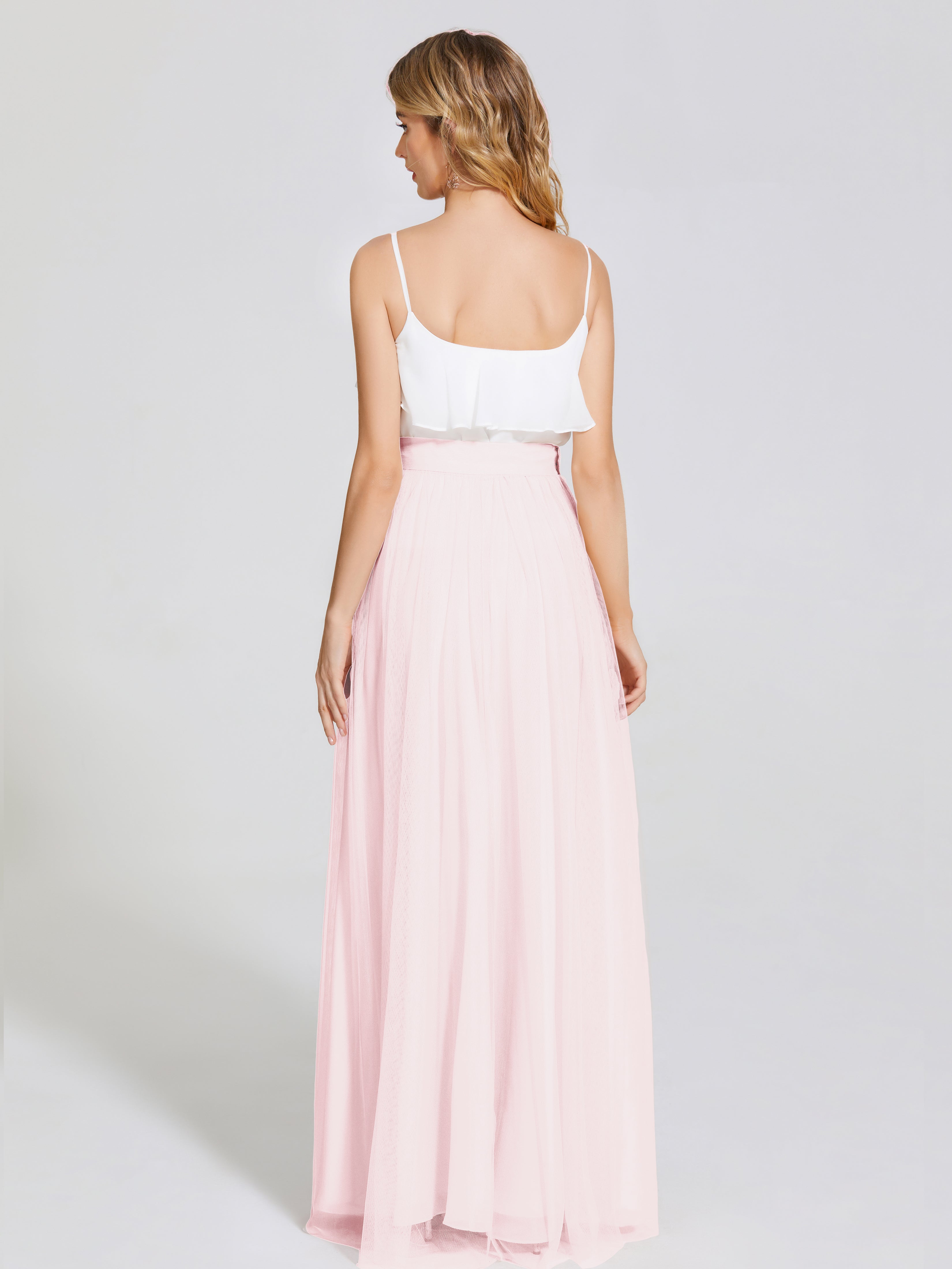 Demoiselle D Honneur Rose Pale Deux Pièces Trapèze Longue Tulle Jupe