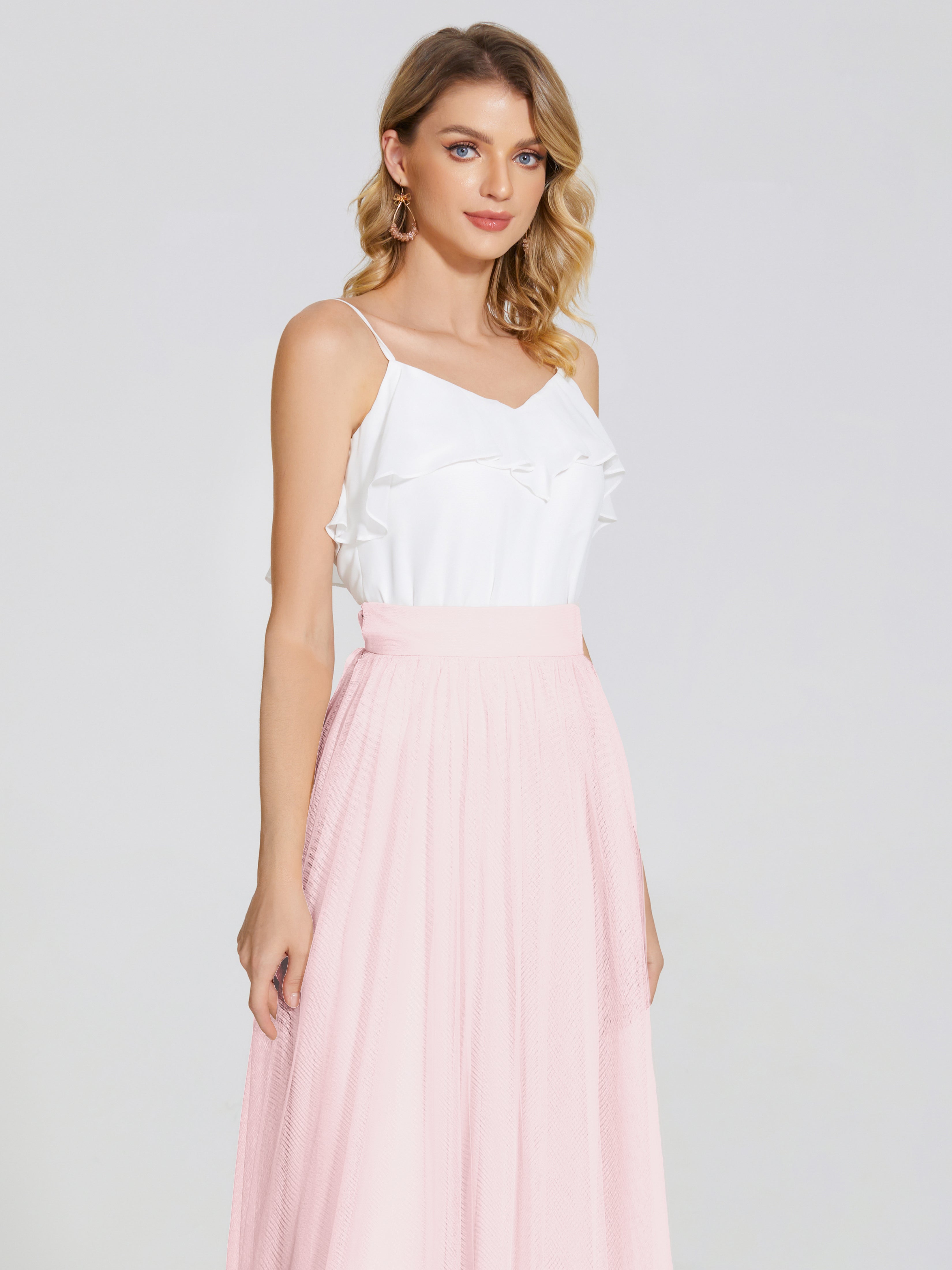 Demoiselle D Honneur Rose Pale Deux Pièces Trapèze Longue Tulle Jupe