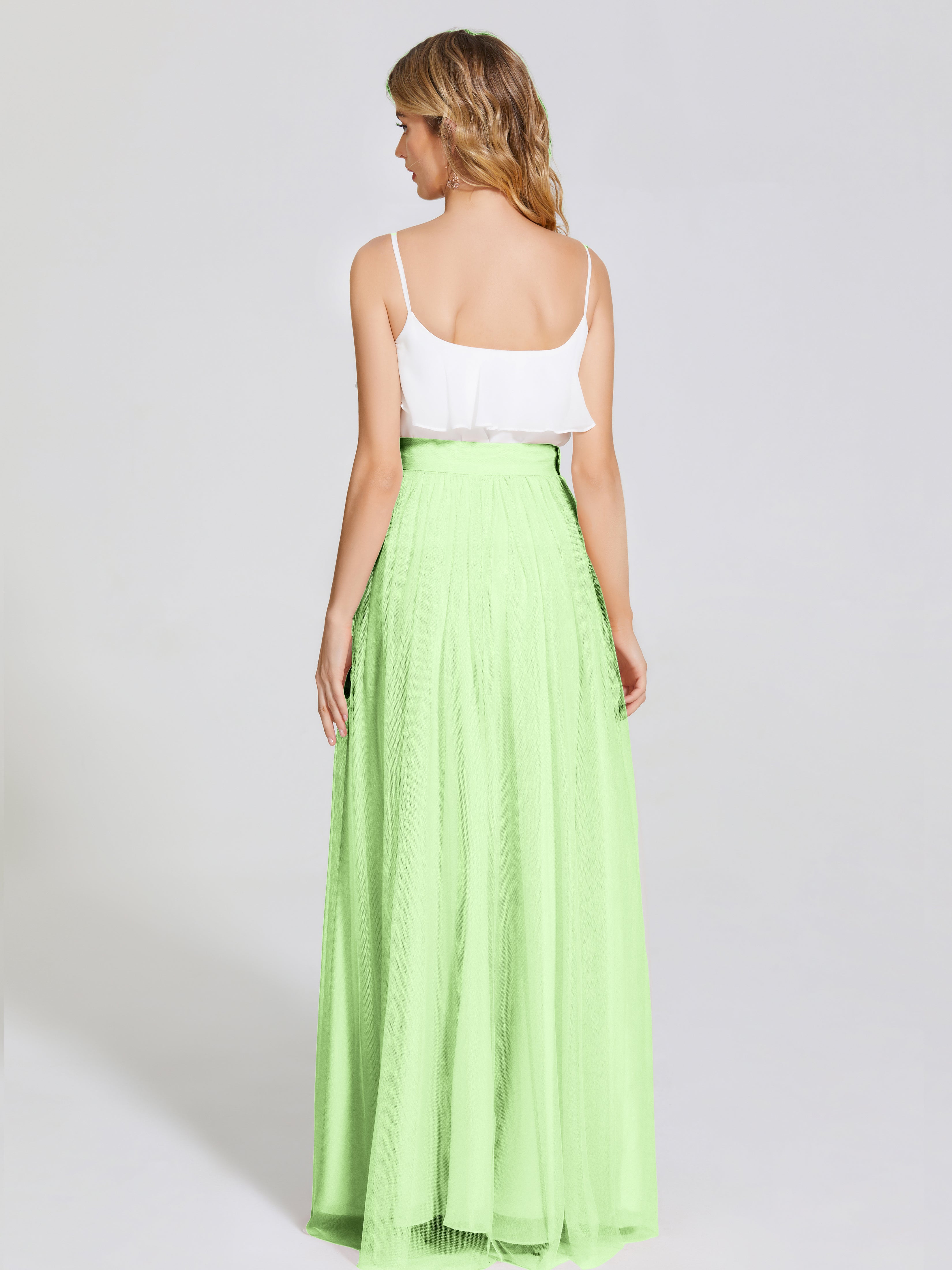 Robe Demoiselle D Honneur Sauge Deux Pièces Trapèze Longue Tulle Jupe