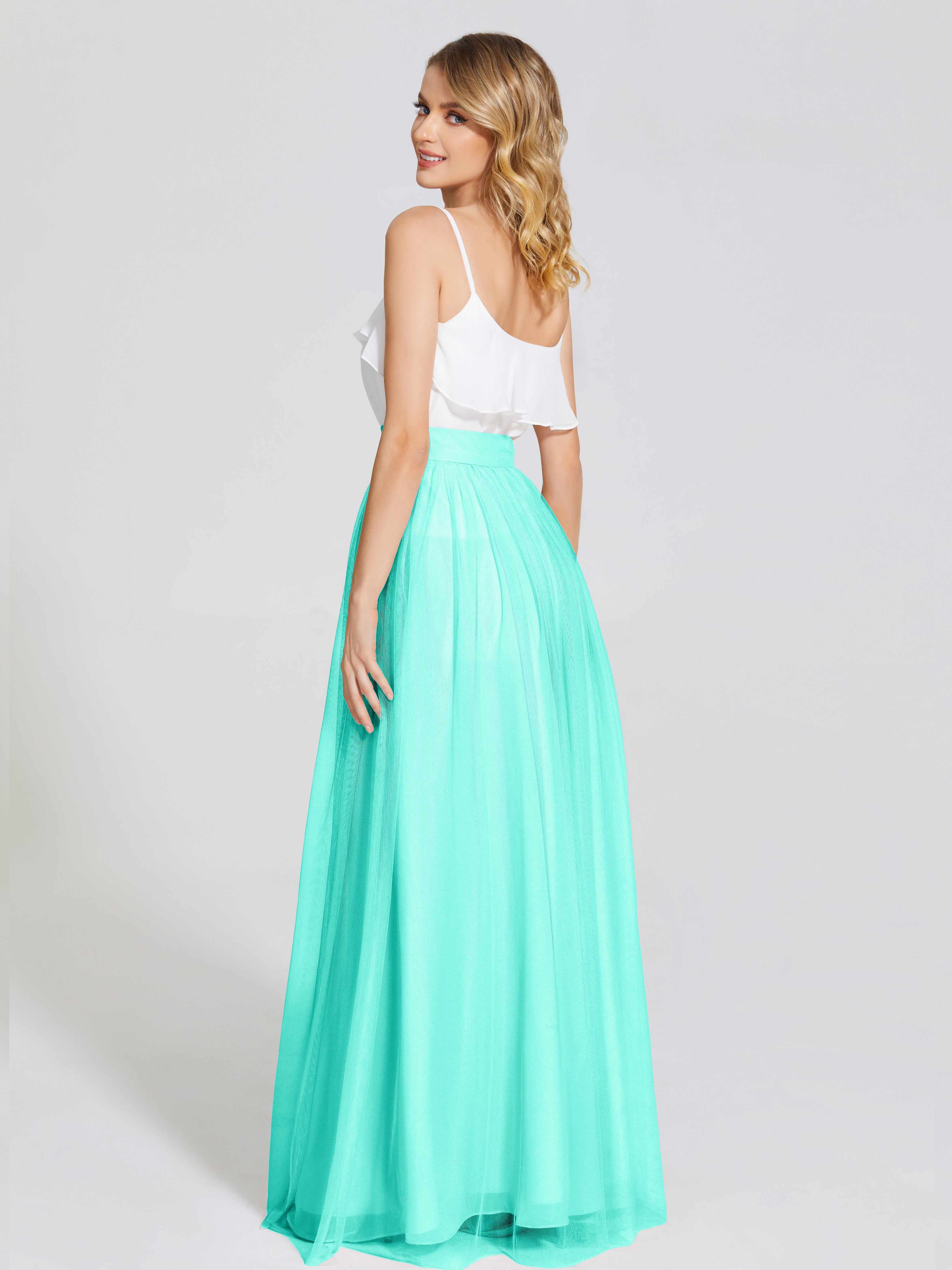 Robes De Demoiselle D'Honneur Spa Deux Pièces Trapèze Longue Tulle Jupe