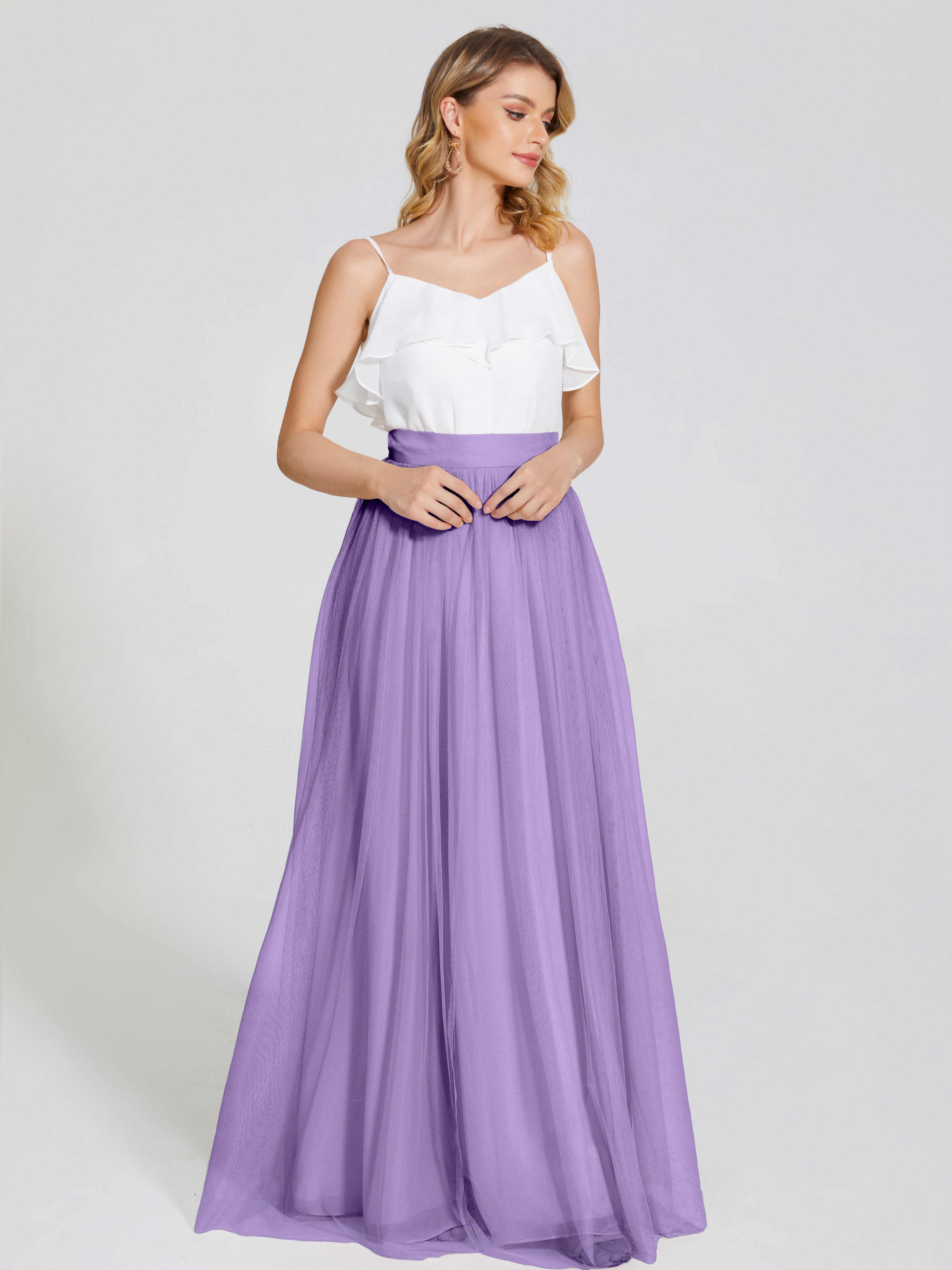 Robes De Demoiselle D'Honneur Tahiti Deux Pièces Trapèze Longue Tulle Jupe