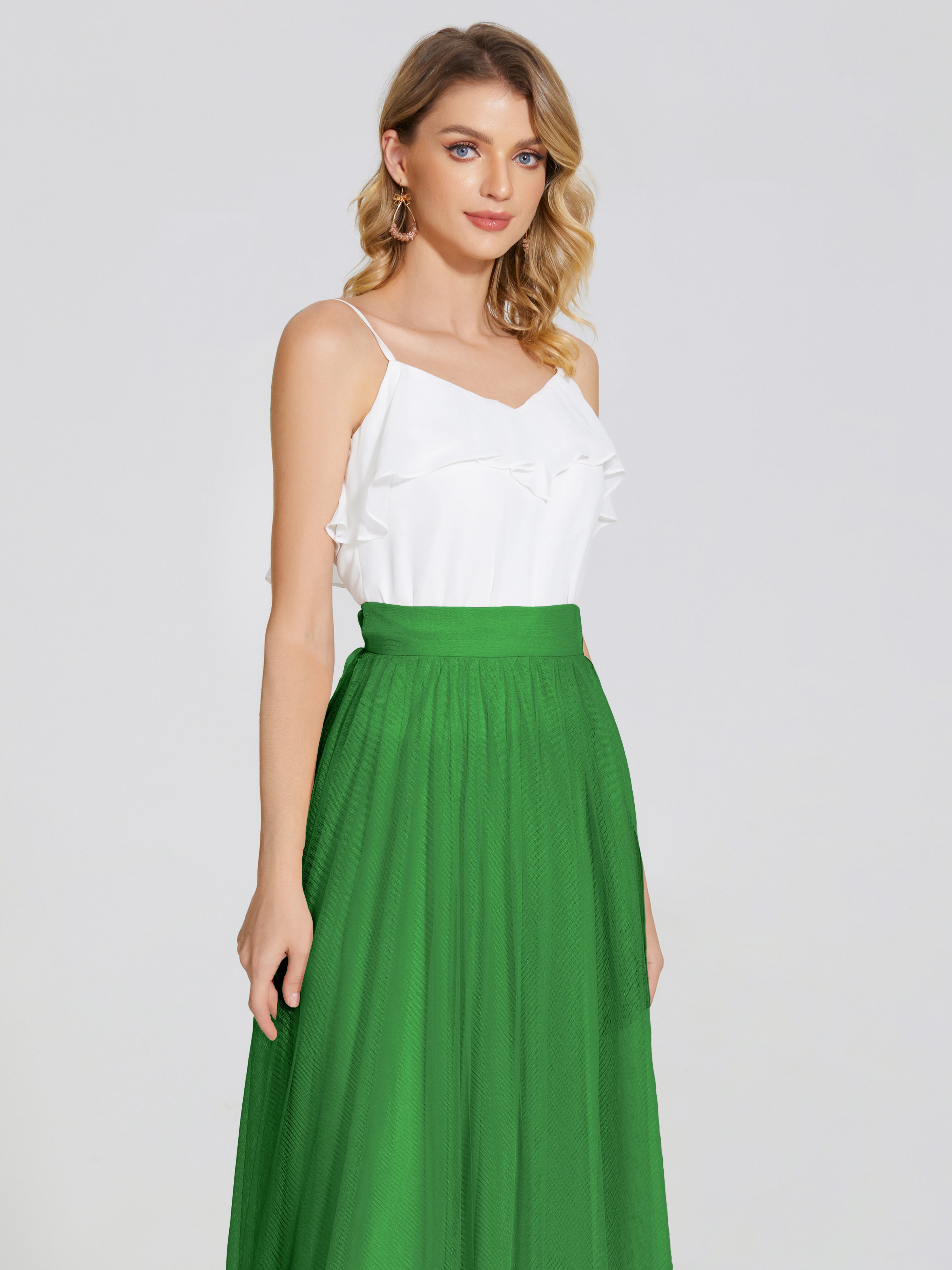 Robe Verte Demoiselle D Honneur Deux Pièces Trapèze Longue Tulle Jupe