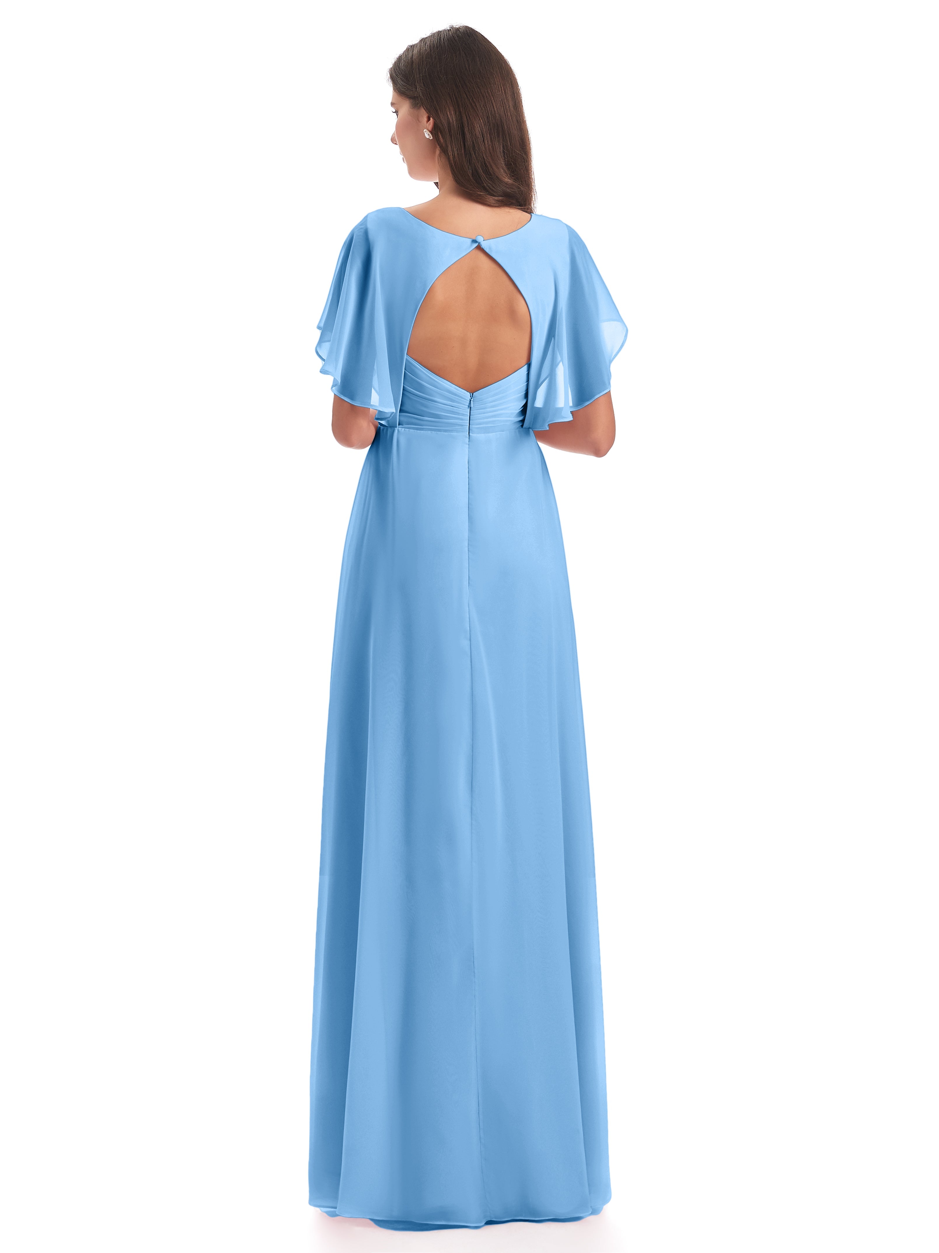 Robes De Demoiselle D'Honneur Bleu Clair Longues Dos Ouvert Fendue Devant Robes Demoiselle D'Honneur