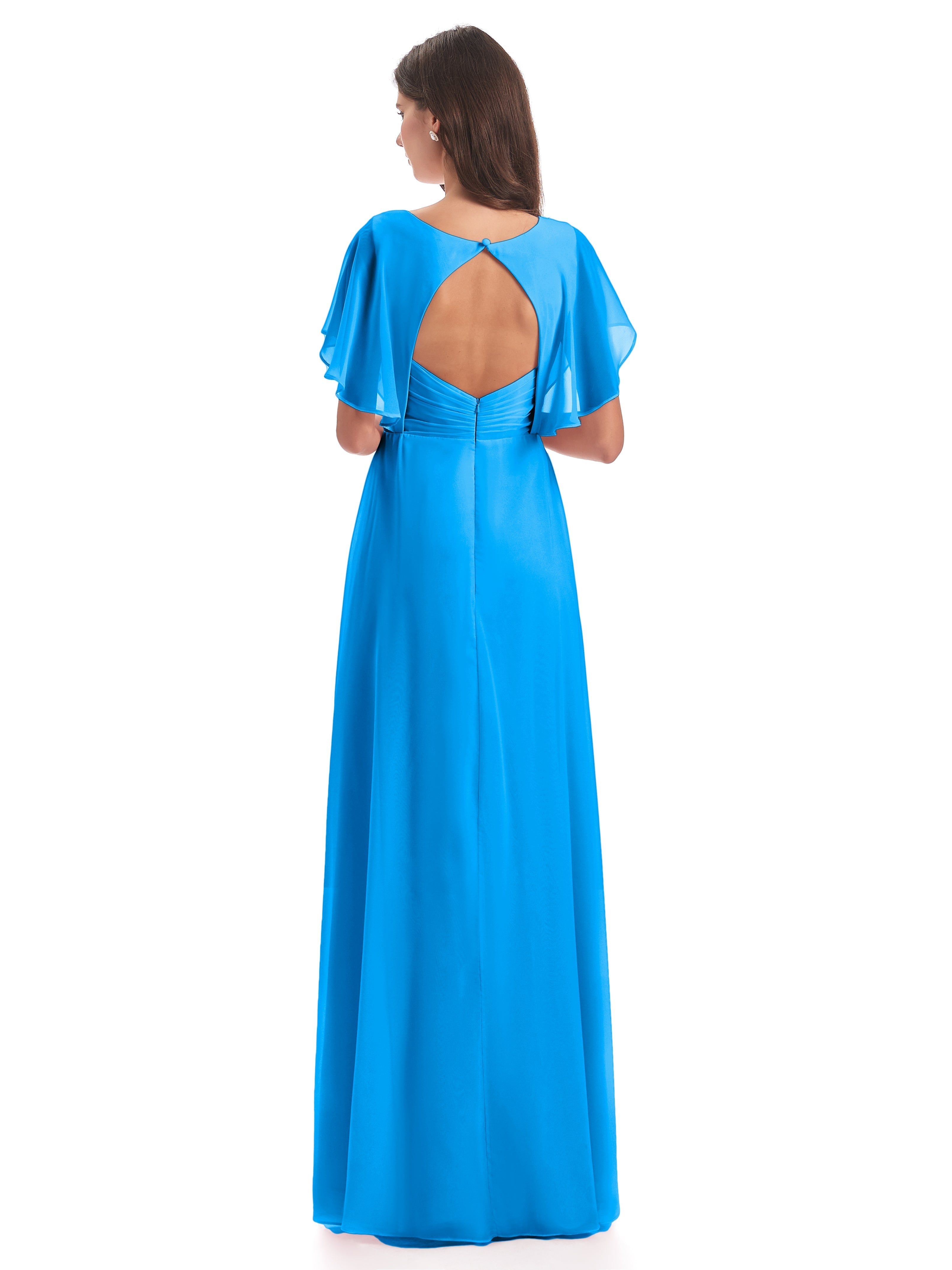 Robes De Demoiselle D'Honneur Bleu Océan Dos Ouvert Fendue Devant Robes Demoiselle D'Honneur
