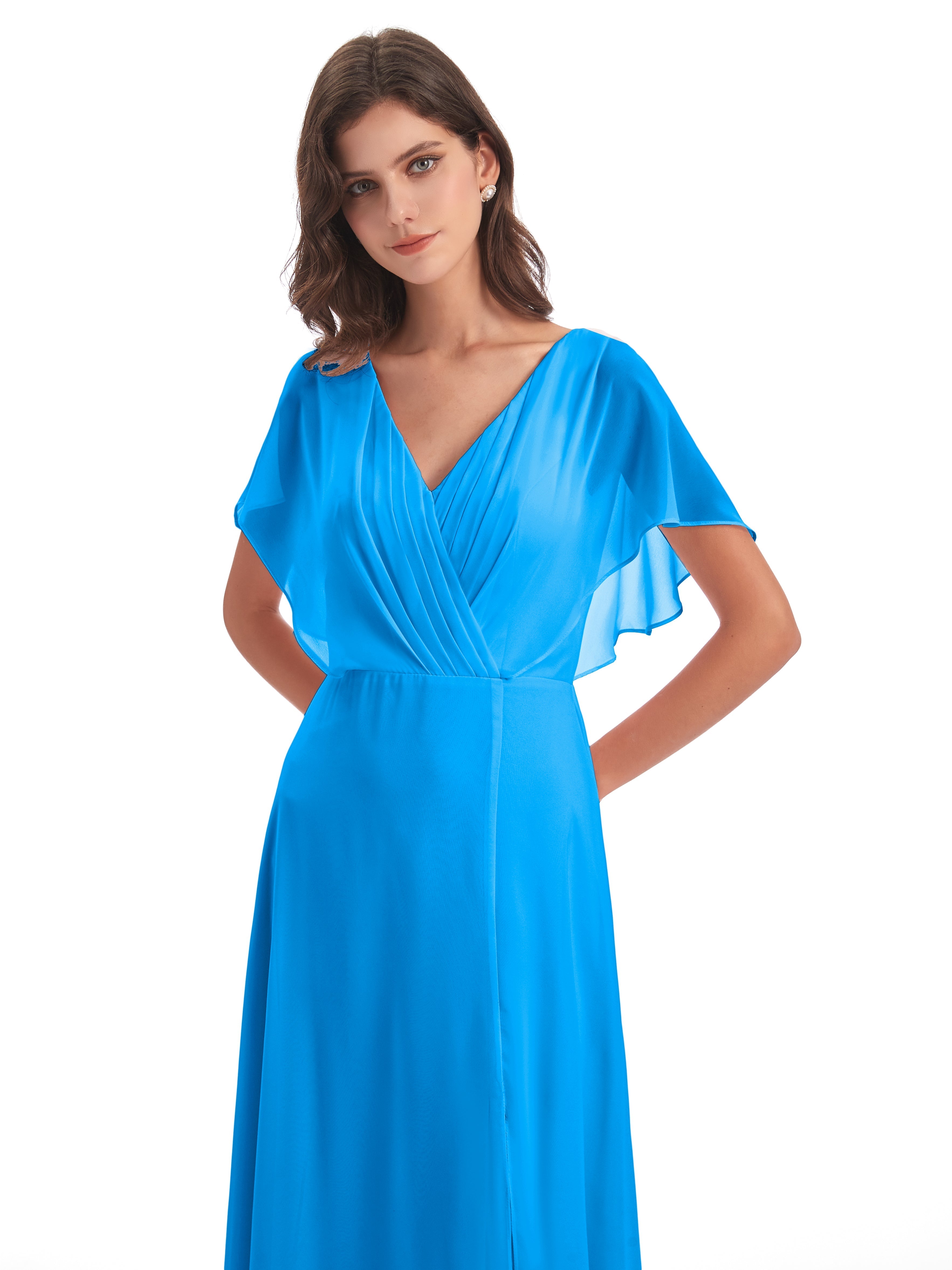 Robes De Demoiselle D'Honneur Bleu Océan Dos Ouvert Fendue Devant Robes Demoiselle D'Honneur