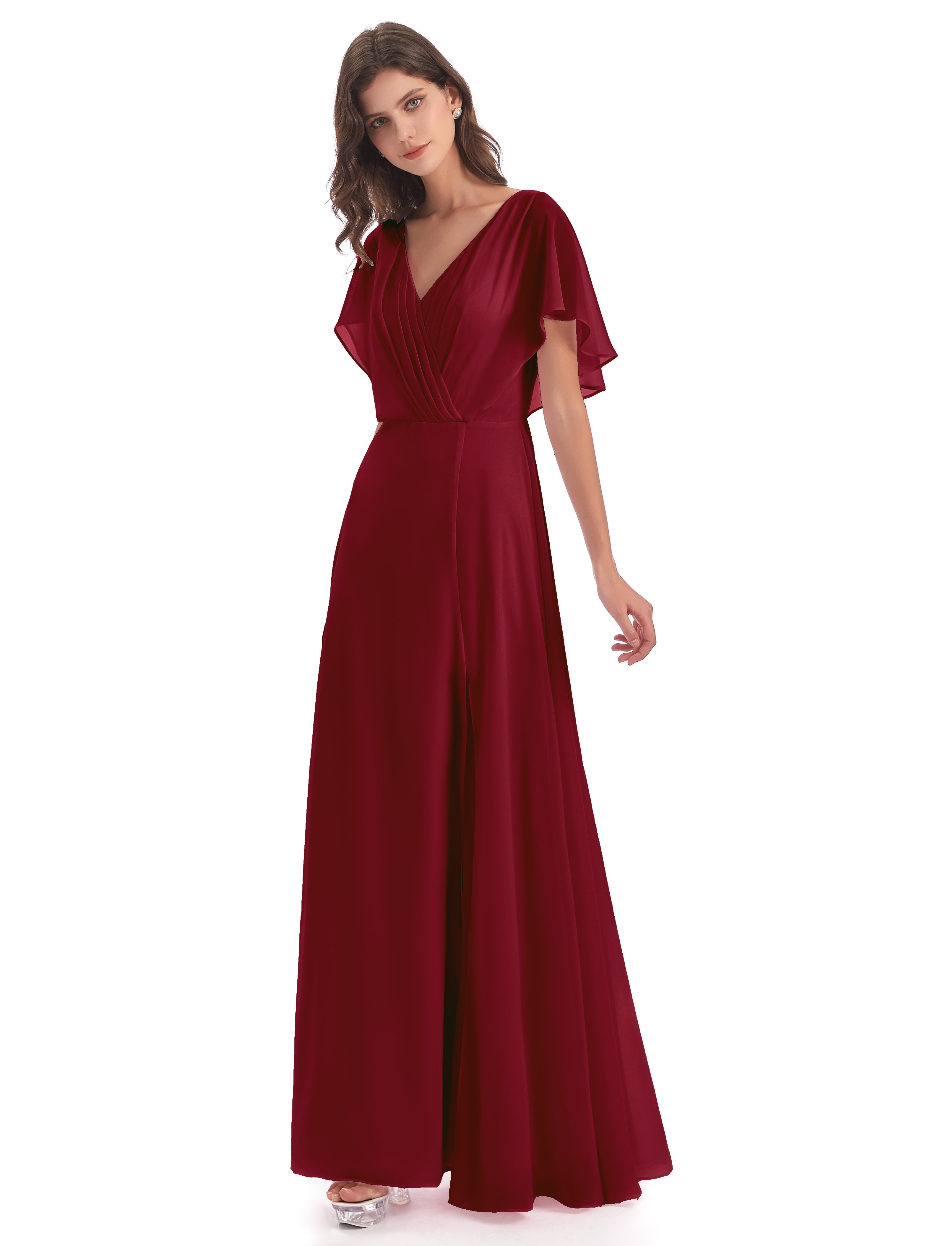 Robes De Demoiselle D'Honneur Bordeaux Dos Ouvert Fendue Devant Robes Demoiselle D'Honneur