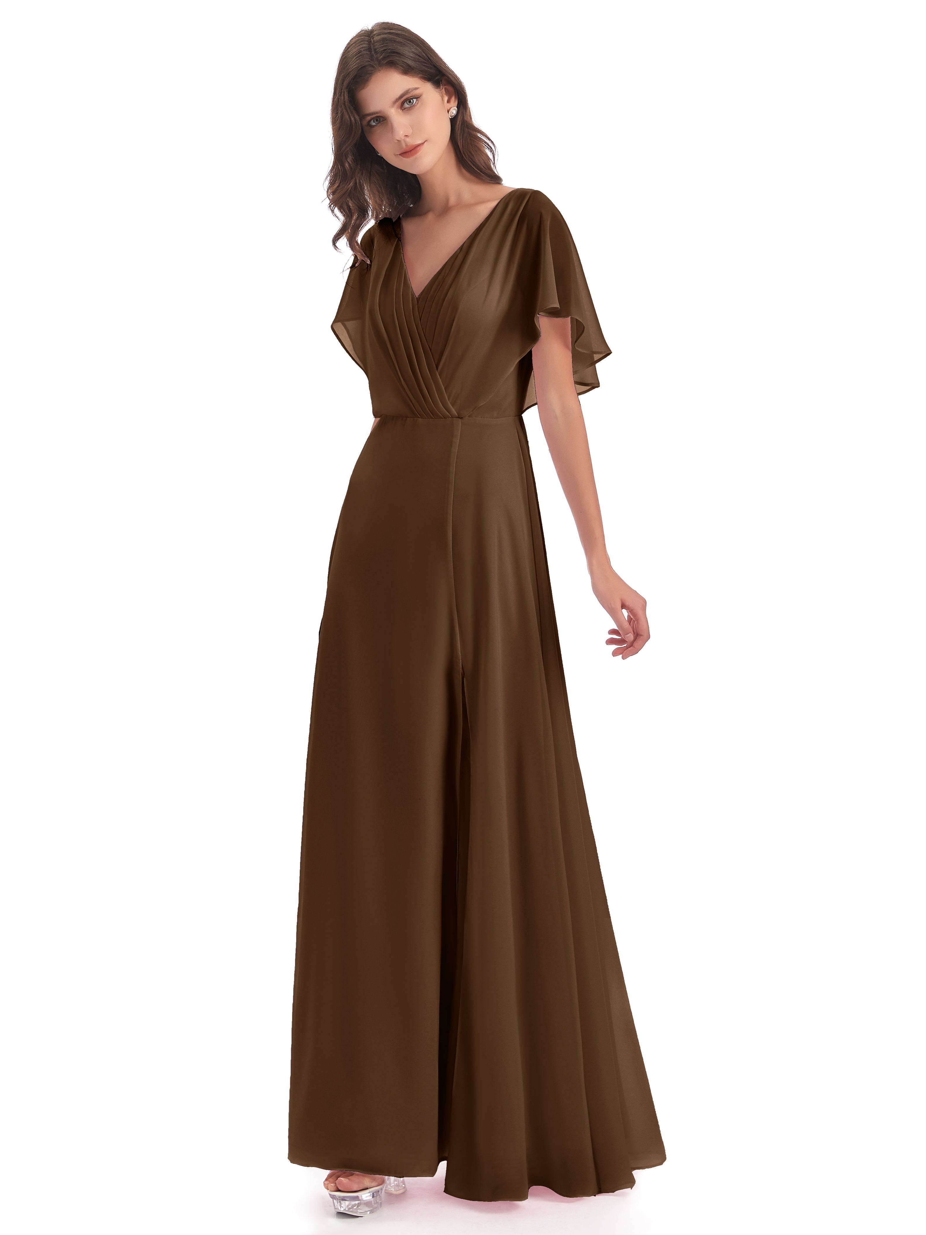 Robes De Demoiselle D'Honneur Brun Dos Ouvert Fendue Devant Robes Demoiselle D'Honneur