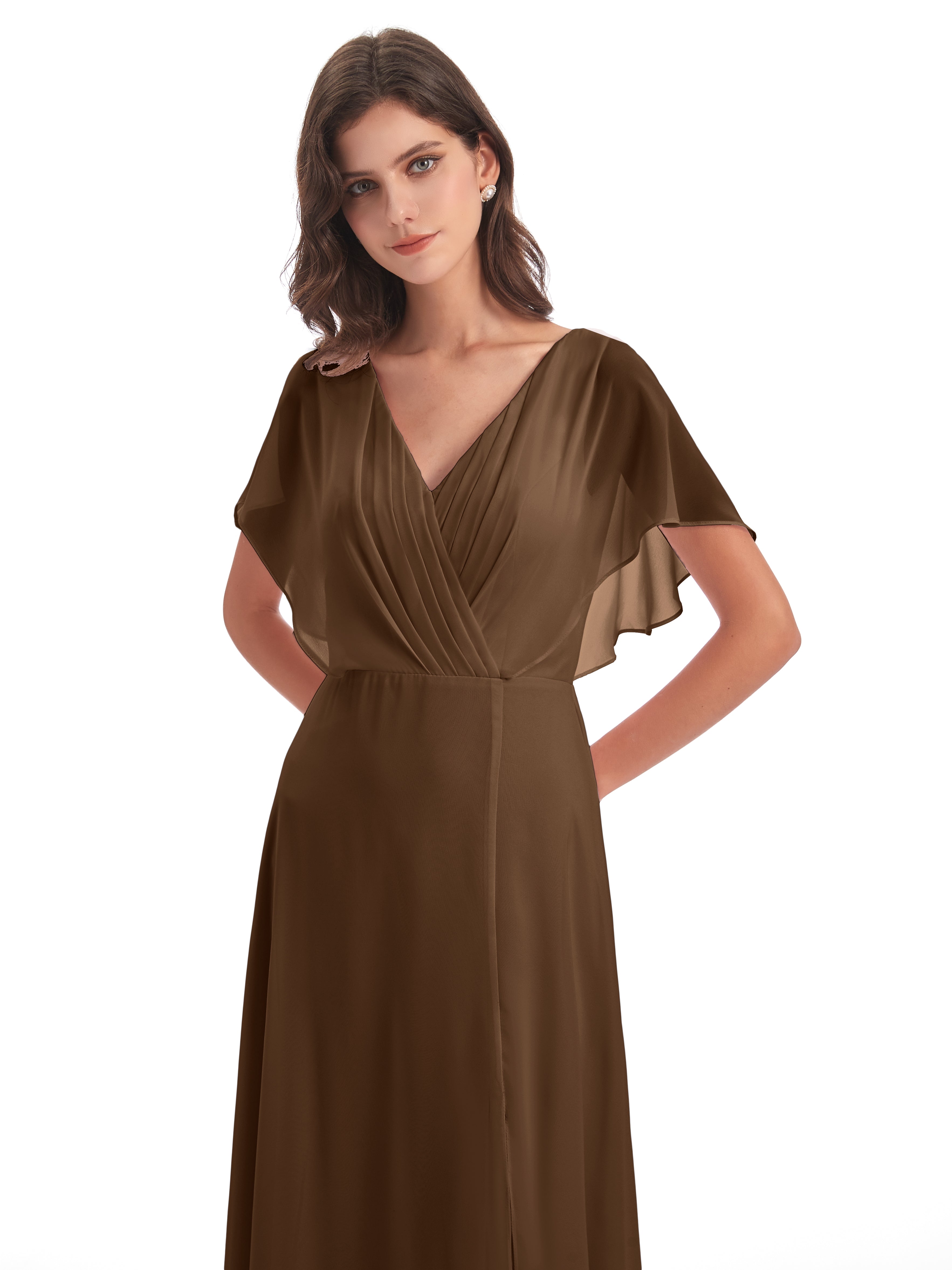 Robes De Demoiselle D'Honneur Brun Dos Ouvert Fendue Devant Robes Demoiselle D'Honneur