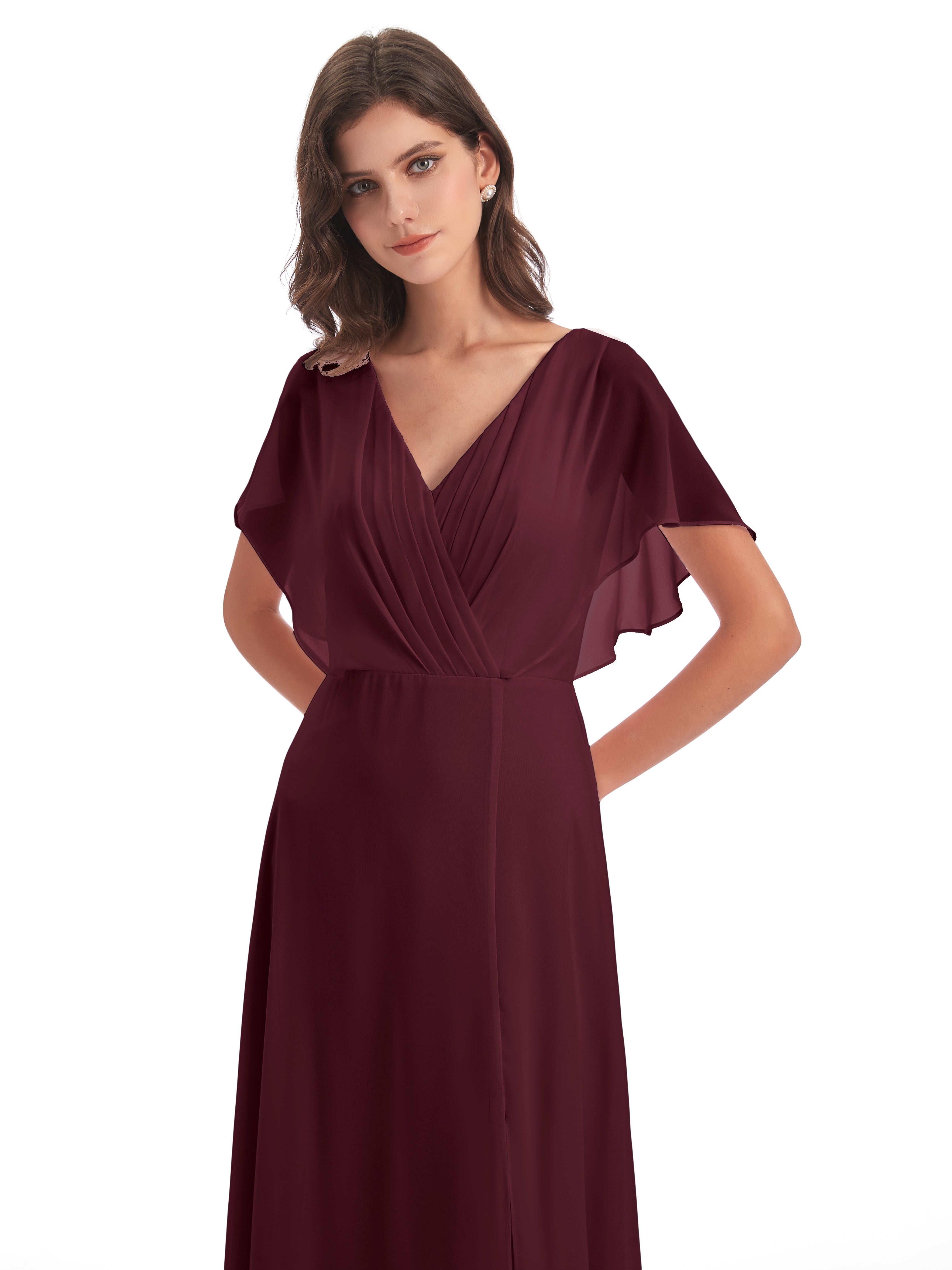 Robes De Demoiselle D'Honneur Cabernet Dos Ouvert Fendue Devant Robes Demoiselle D'Honneur