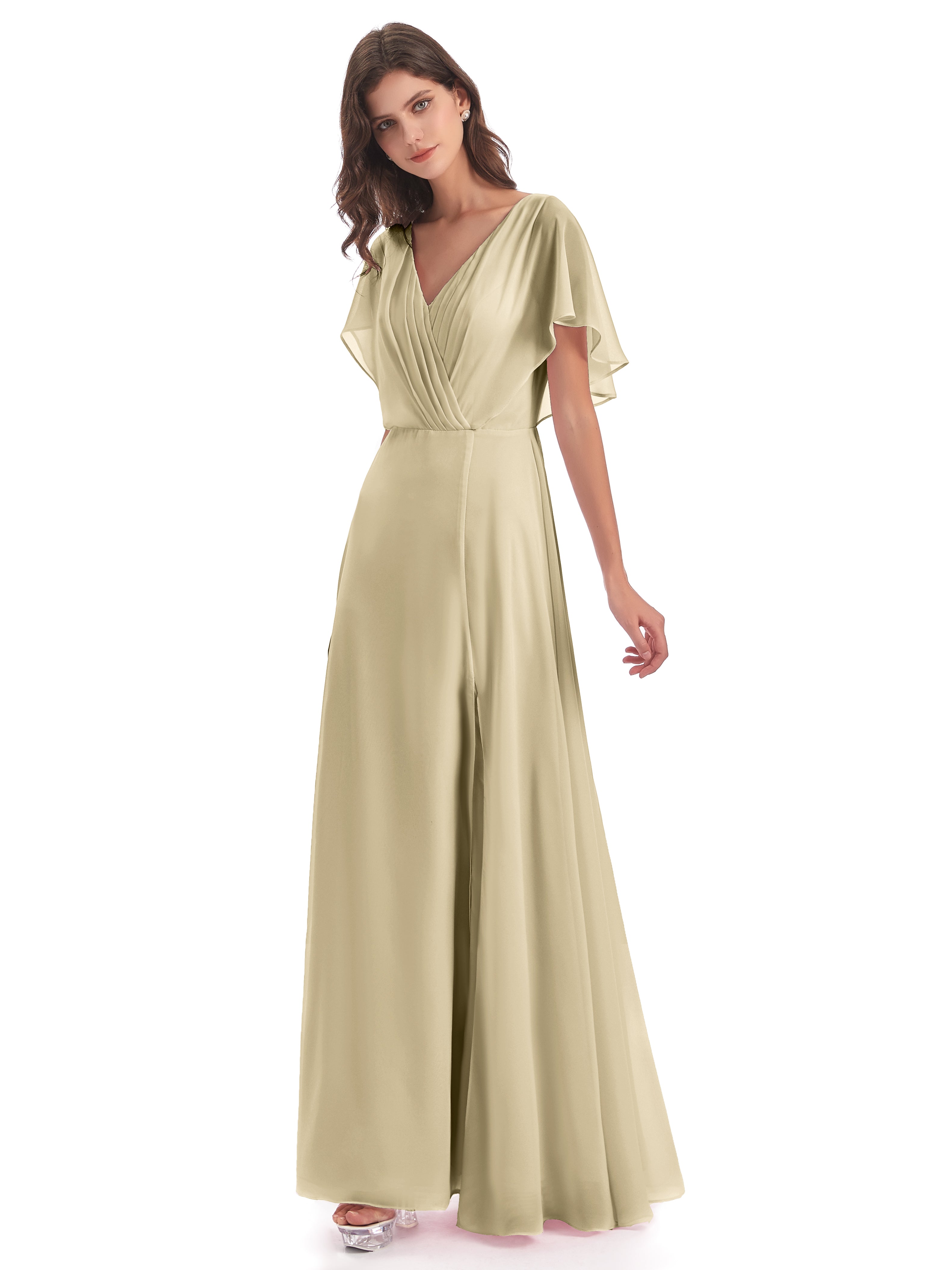 Robe Demoiselle D Honneur Champagne Dos Ouvert Fendue Devant Robes Demoiselle D'Honneur