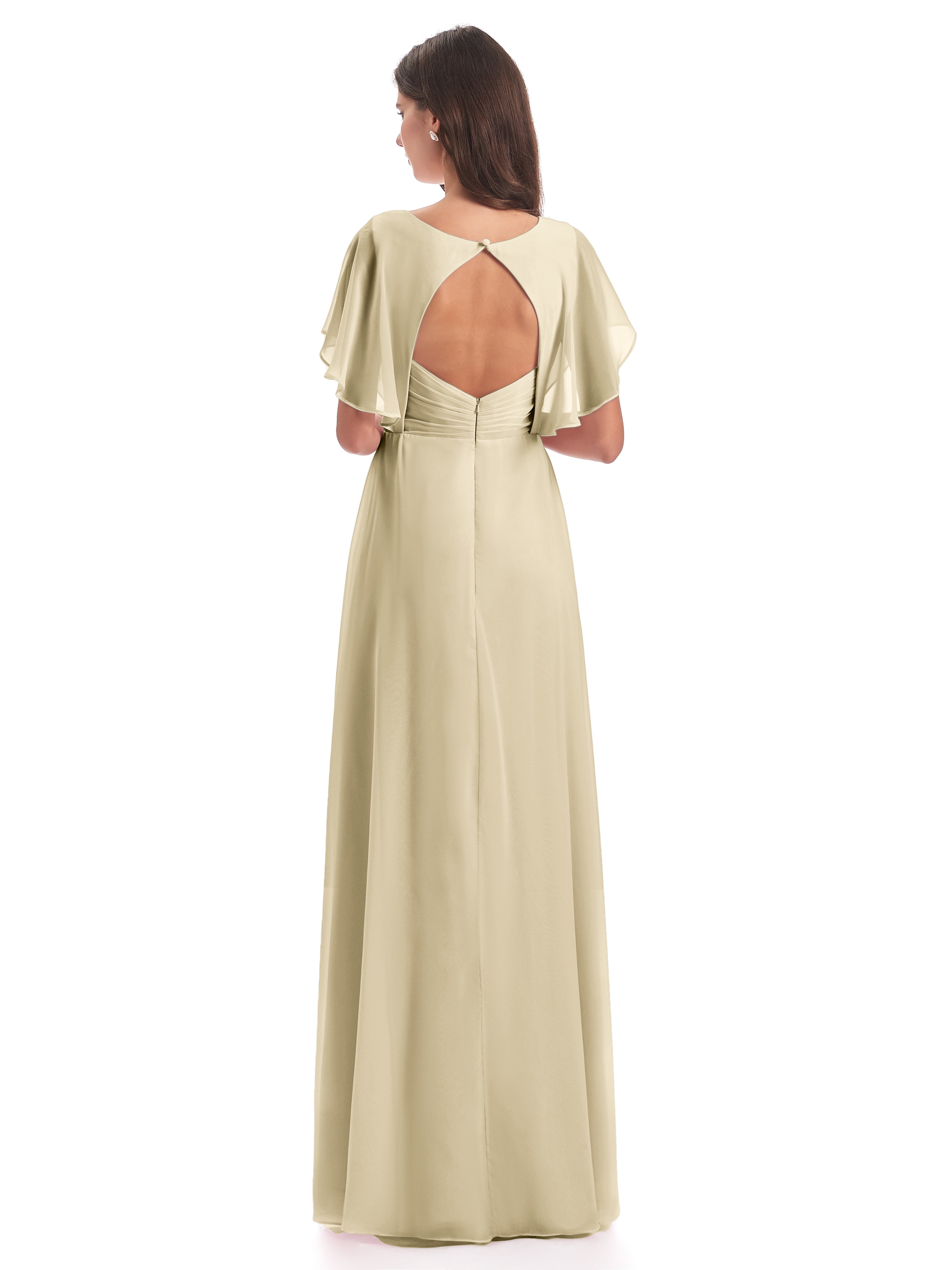 Robe Demoiselle D Honneur Champagne Dos Ouvert Fendue Devant Robes Demoiselle D'Honneur