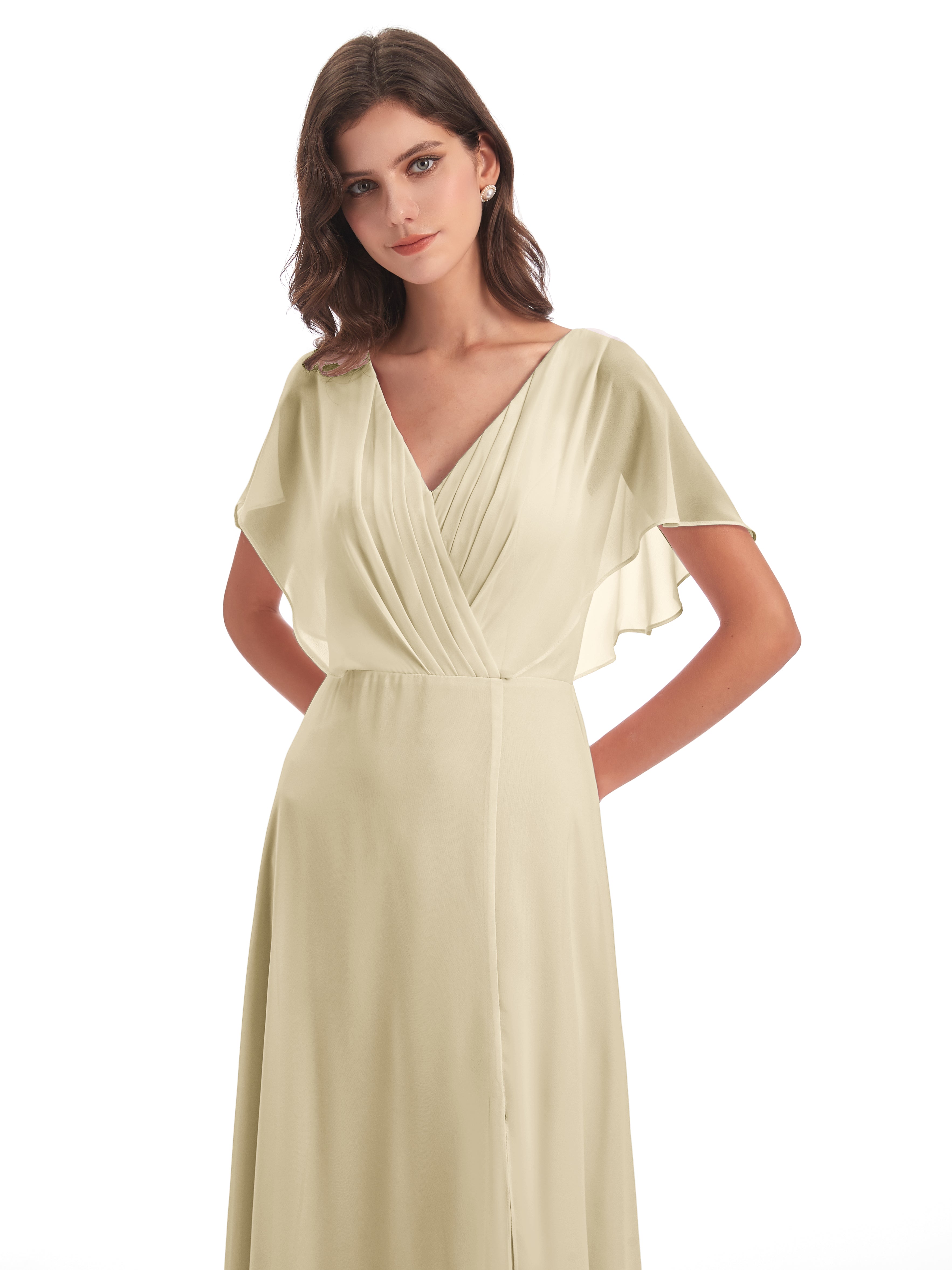 Robe Demoiselle D Honneur Champagne Dos Ouvert Fendue Devant Robes Demoiselle D'Honneur