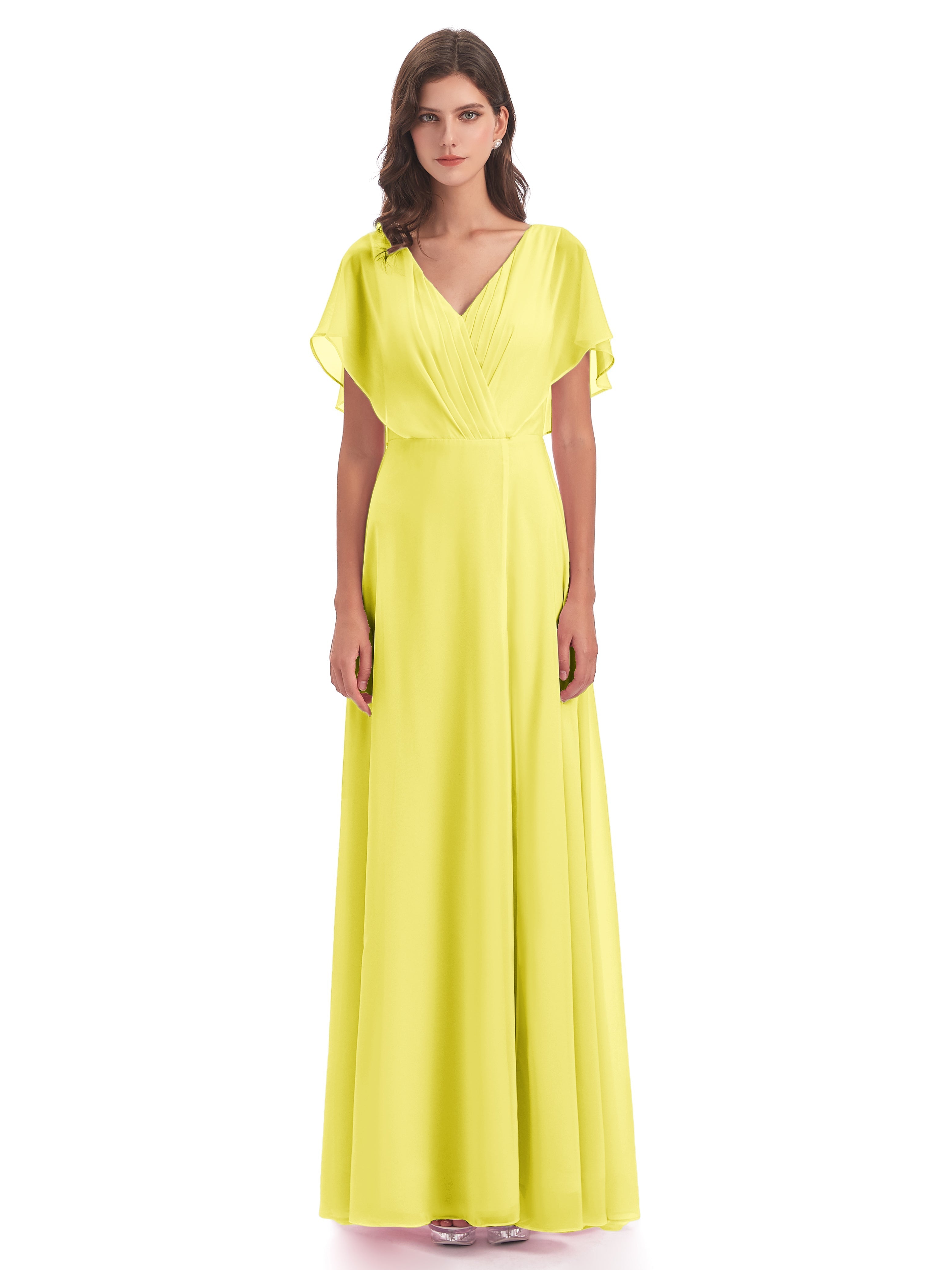 Robes De Demoiselle D'Honneur Citron Dos Ouvert Fendue Devant Robes Demoiselle D'Honneur