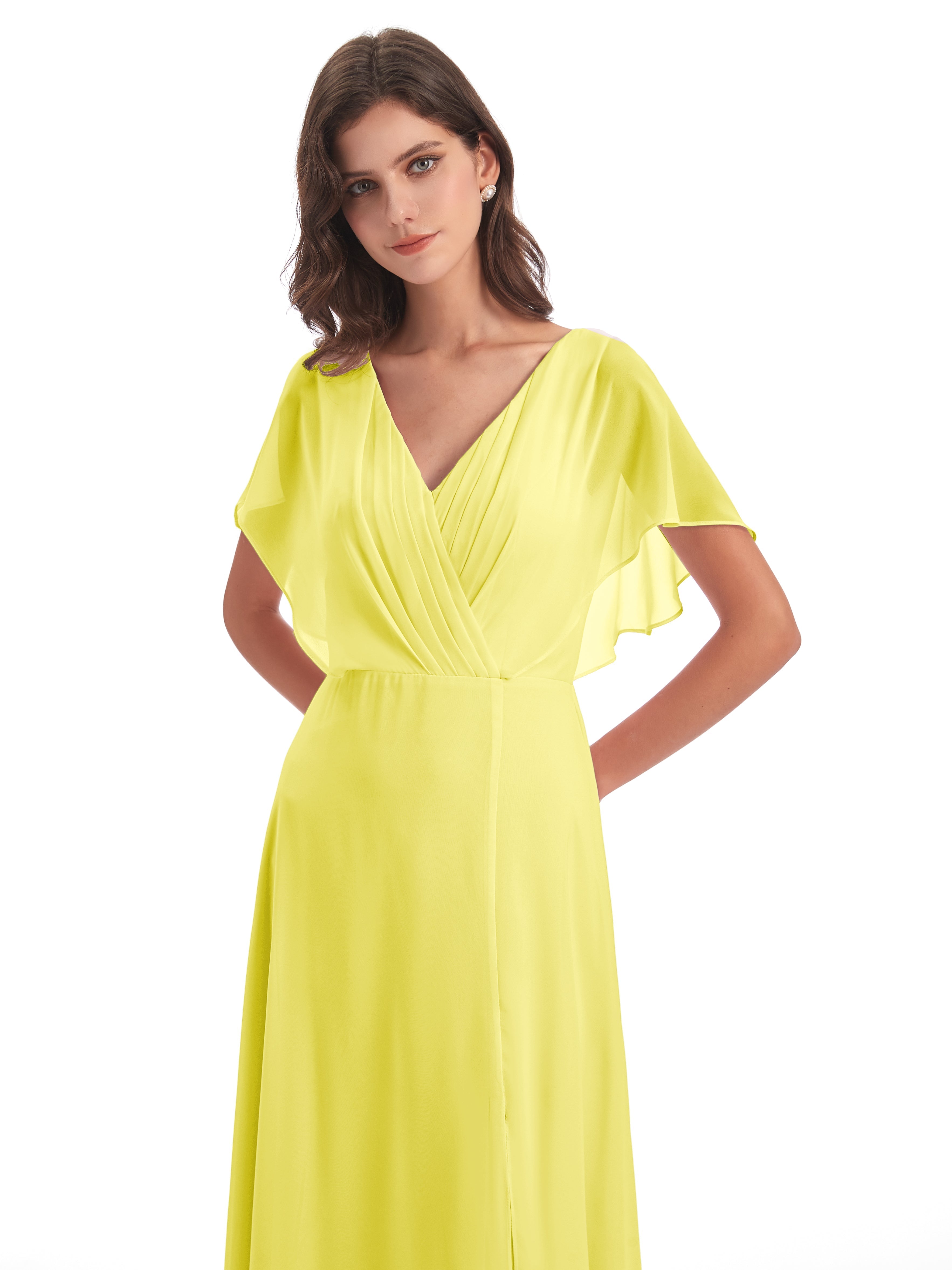 Robes De Demoiselle D'Honneur Citron Dos Ouvert Fendue Devant Robes Demoiselle D'Honneur