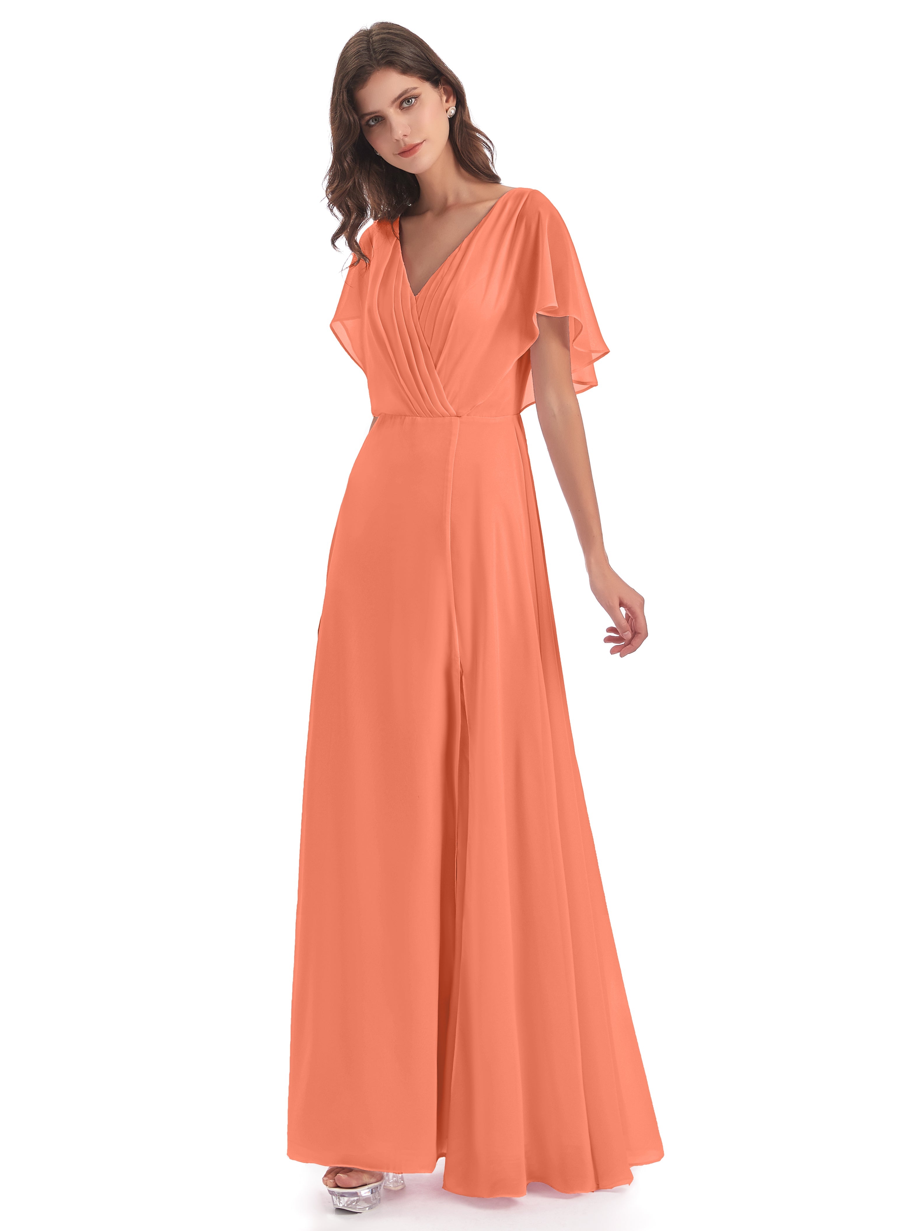 Robes De Demoiselle D'Honneur Coucher De Soleil Dos Ouvert Fendue Devant Robes Demoiselle D'Honneur