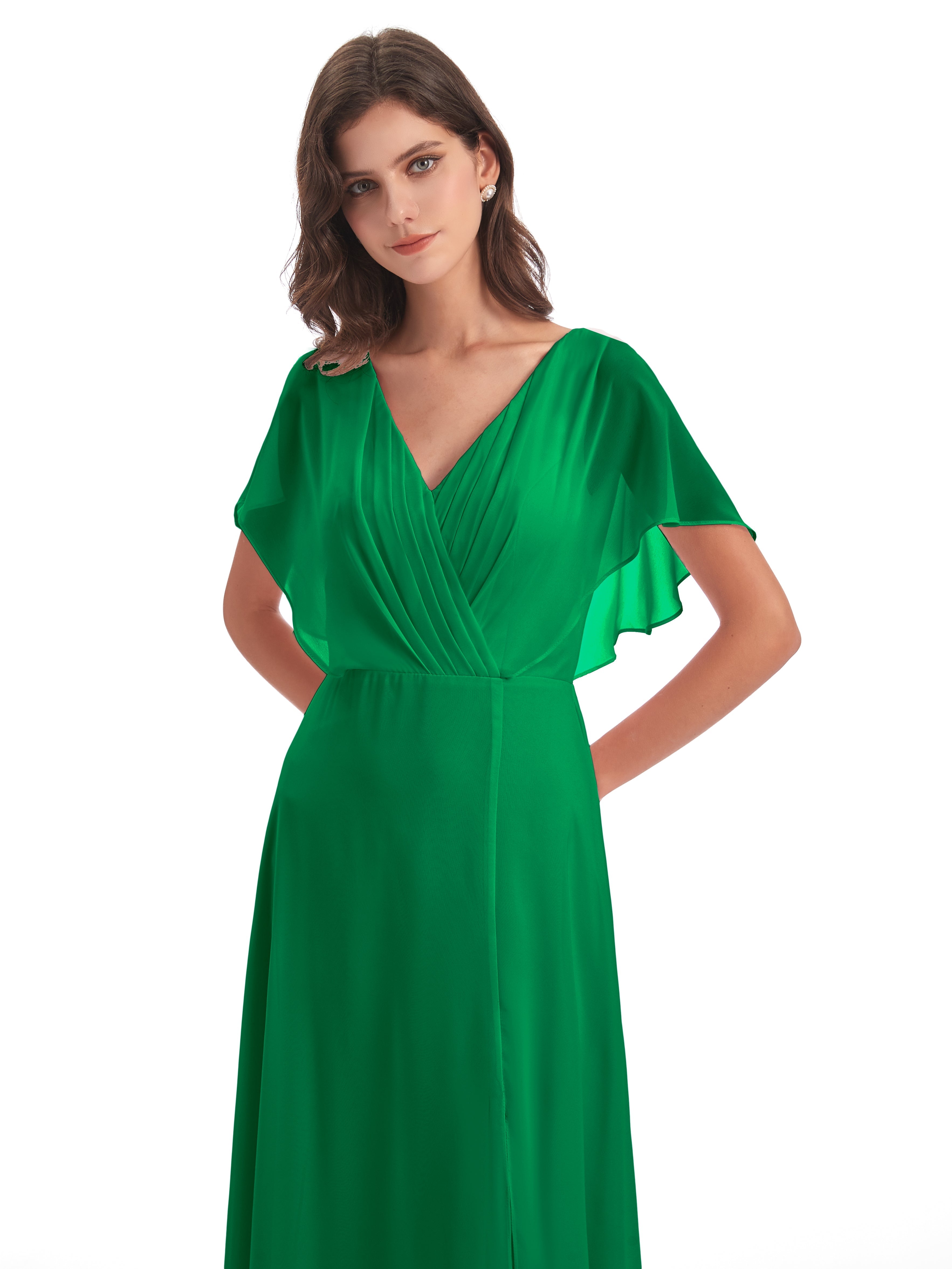 Demoiselle D'Honneur Vert Émeraude Dos Ouvert Fendue Devant Robes Demoiselle D'Honneur
