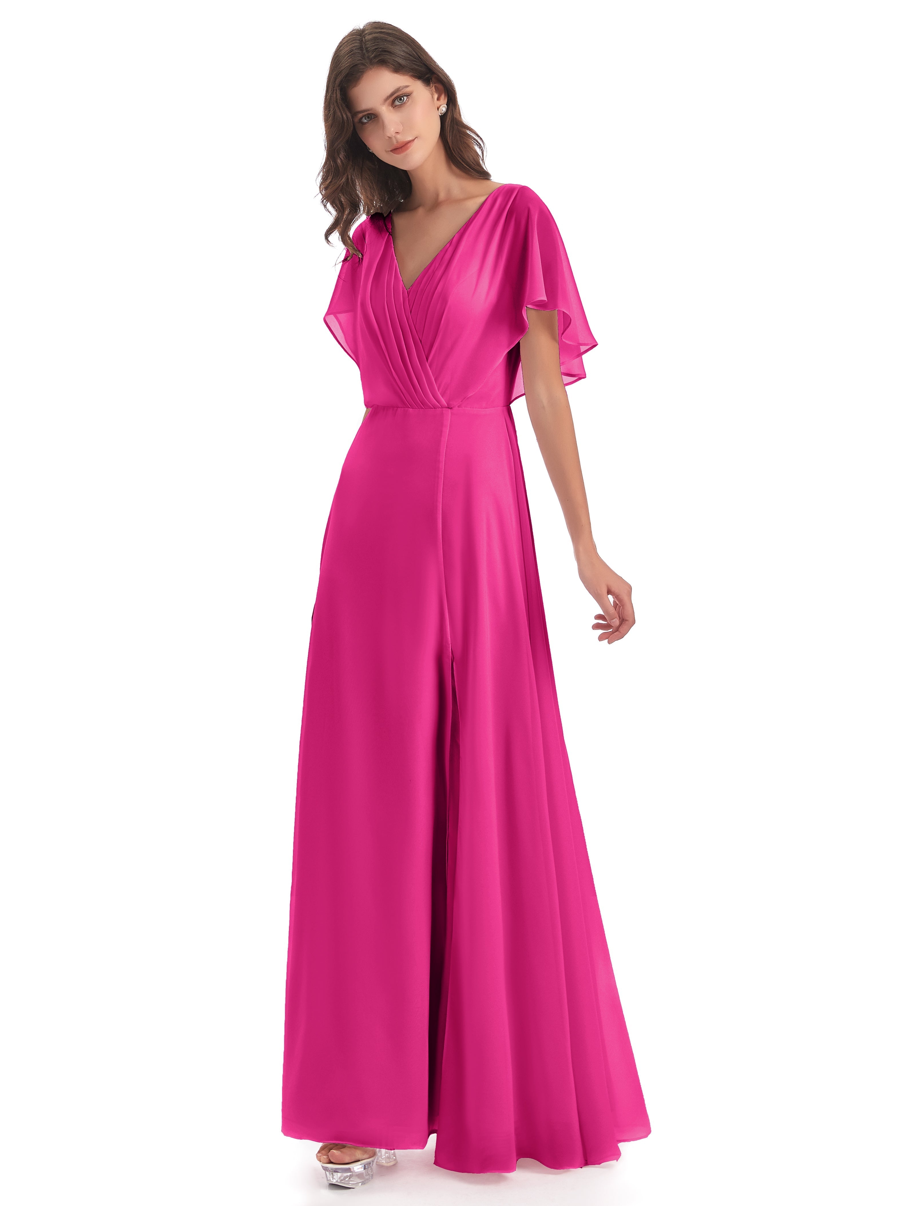 Robe Demoiselle D Honneur Fuchsia Dos Ouvert Fendue Devant Robes Demoiselle D'Honneur