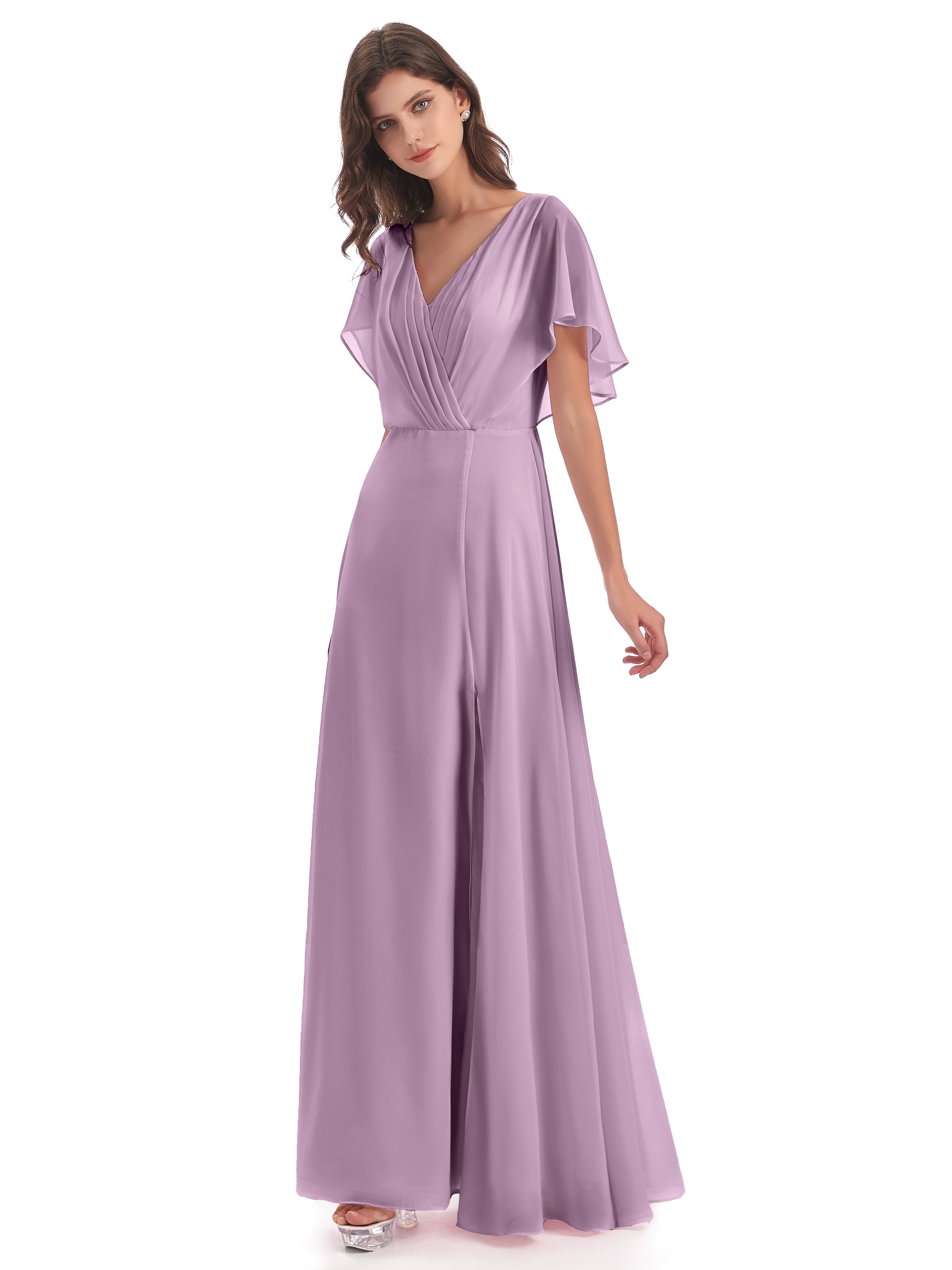 Robes De Demoiselle D'Honneur Glycine Dos Ouvert Fendue Devant Robes Demoiselle D'Honneur