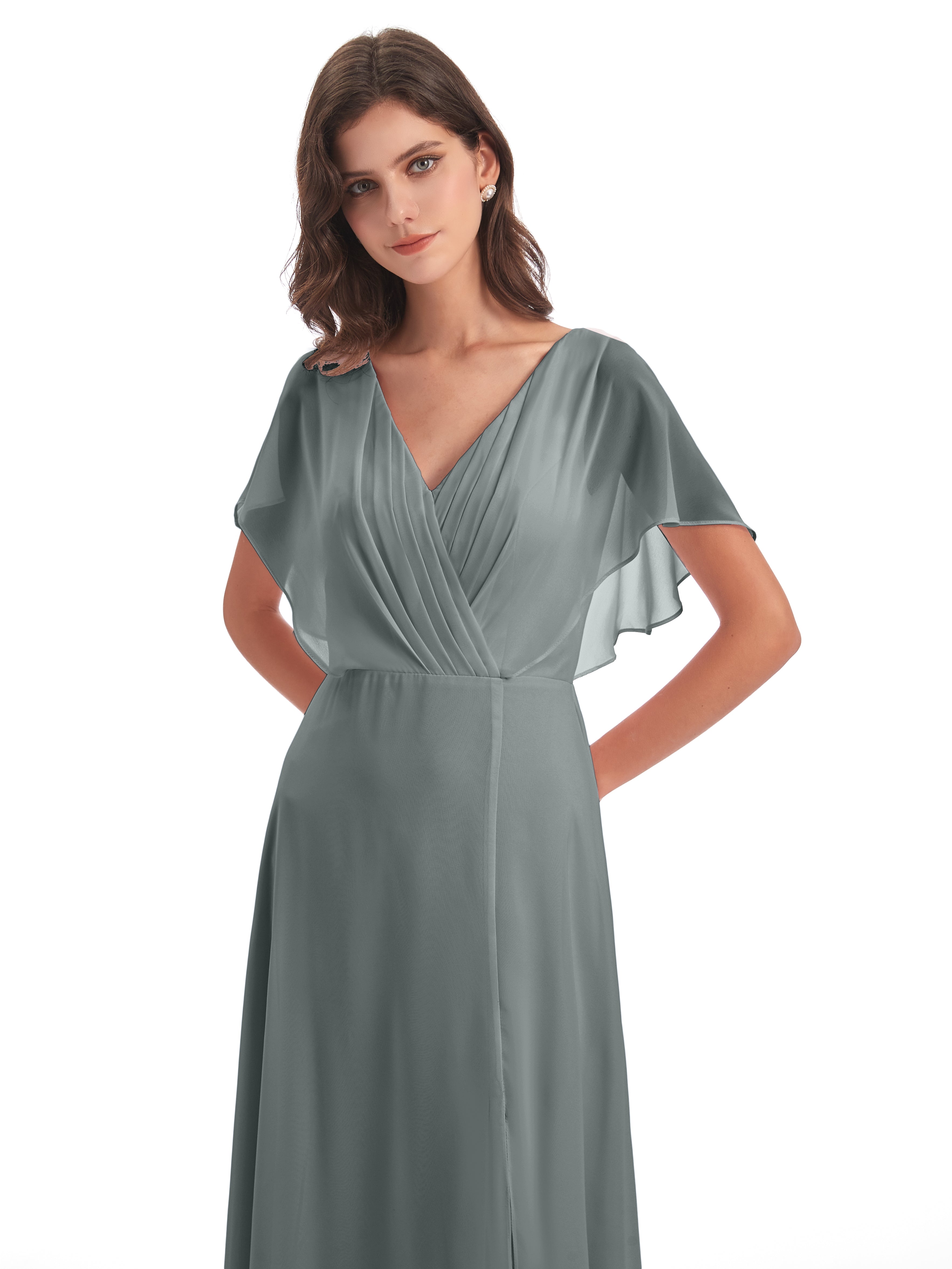 Robe Demoiselle D Honneur Gris Dos Ouvert Fendue Devant Robes Demoiselle D'Honneur