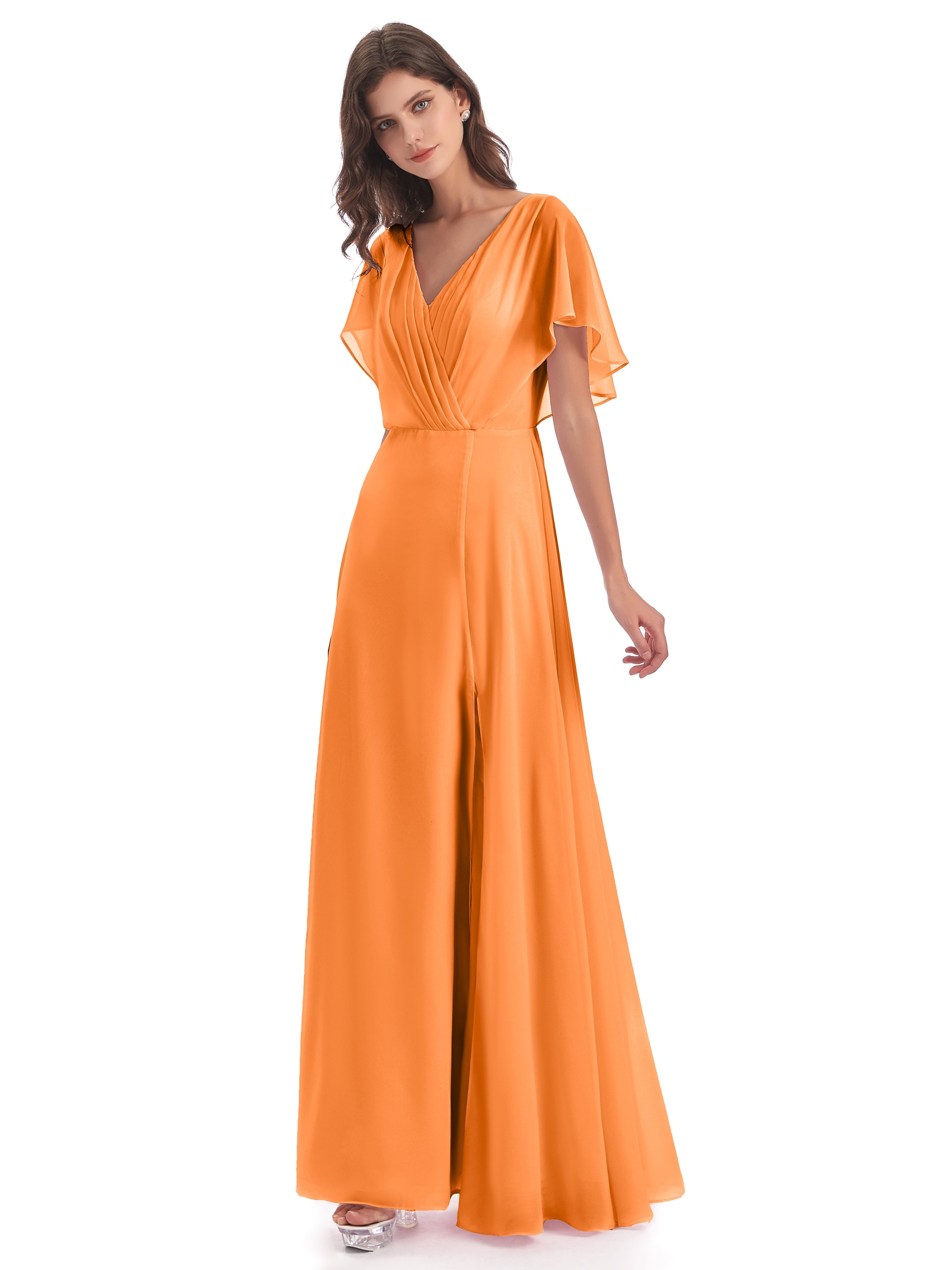 Robe De Demoiselle D Honneur Orange Dos Ouvert Fendue Devant Robes Demoiselle D'Honneur