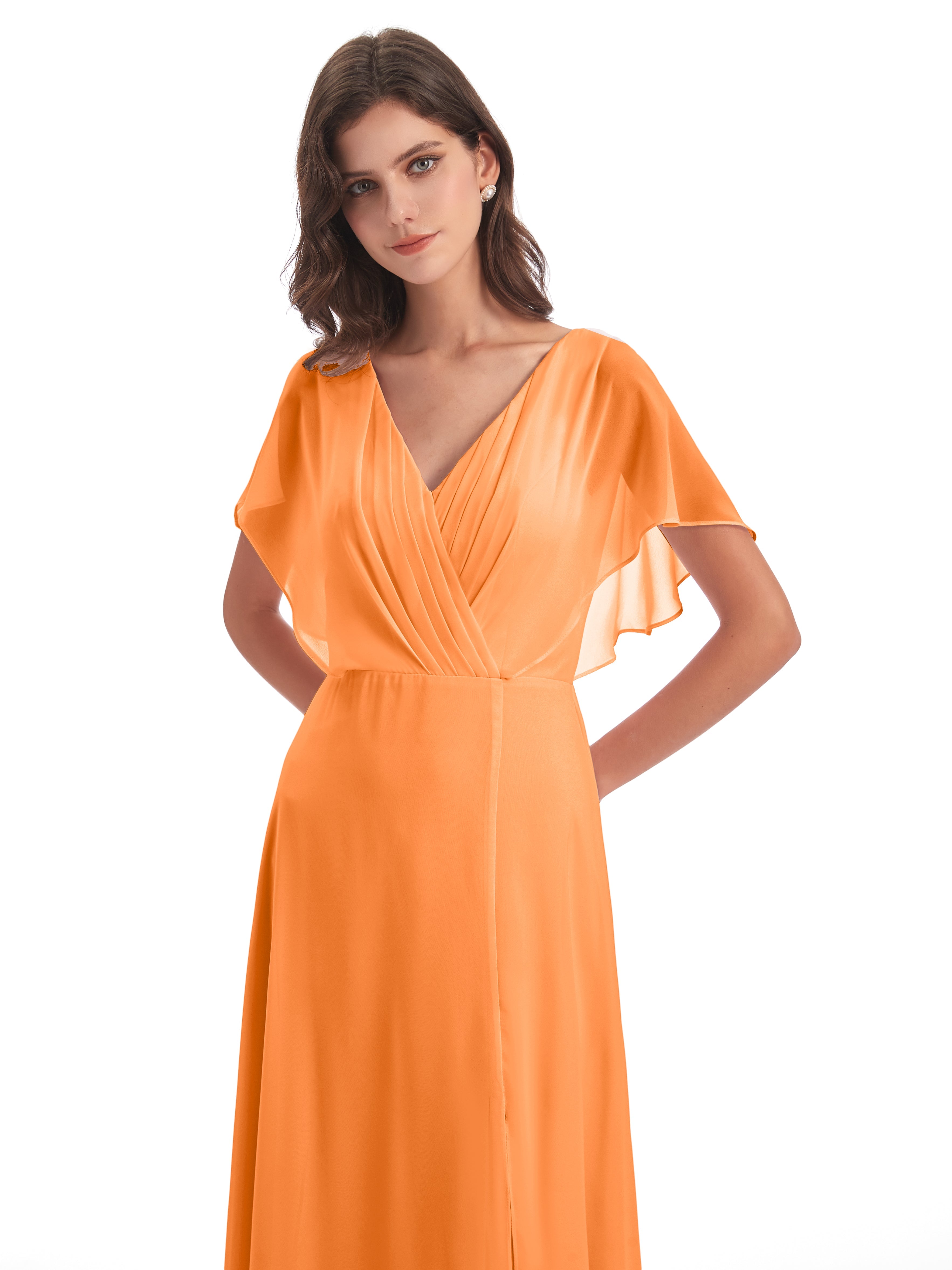 Robe De Demoiselle D Honneur Orange Dos Ouvert Fendue Devant Robes Demoiselle D'Honneur