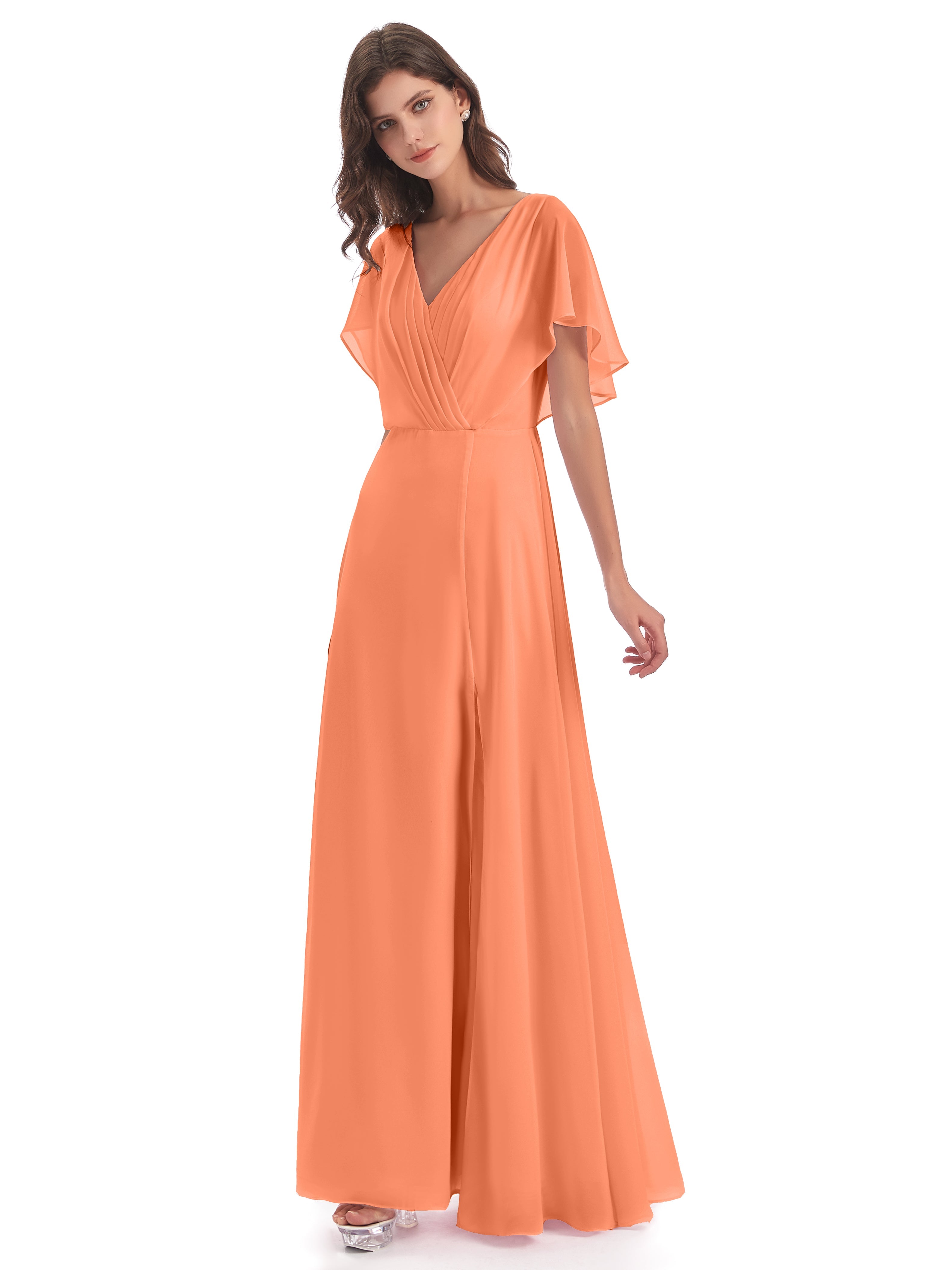 Robes De Demoiselle D'Honneur Papaye Dos Ouvert Fendue Devant Robes Demoiselle D'Honneur