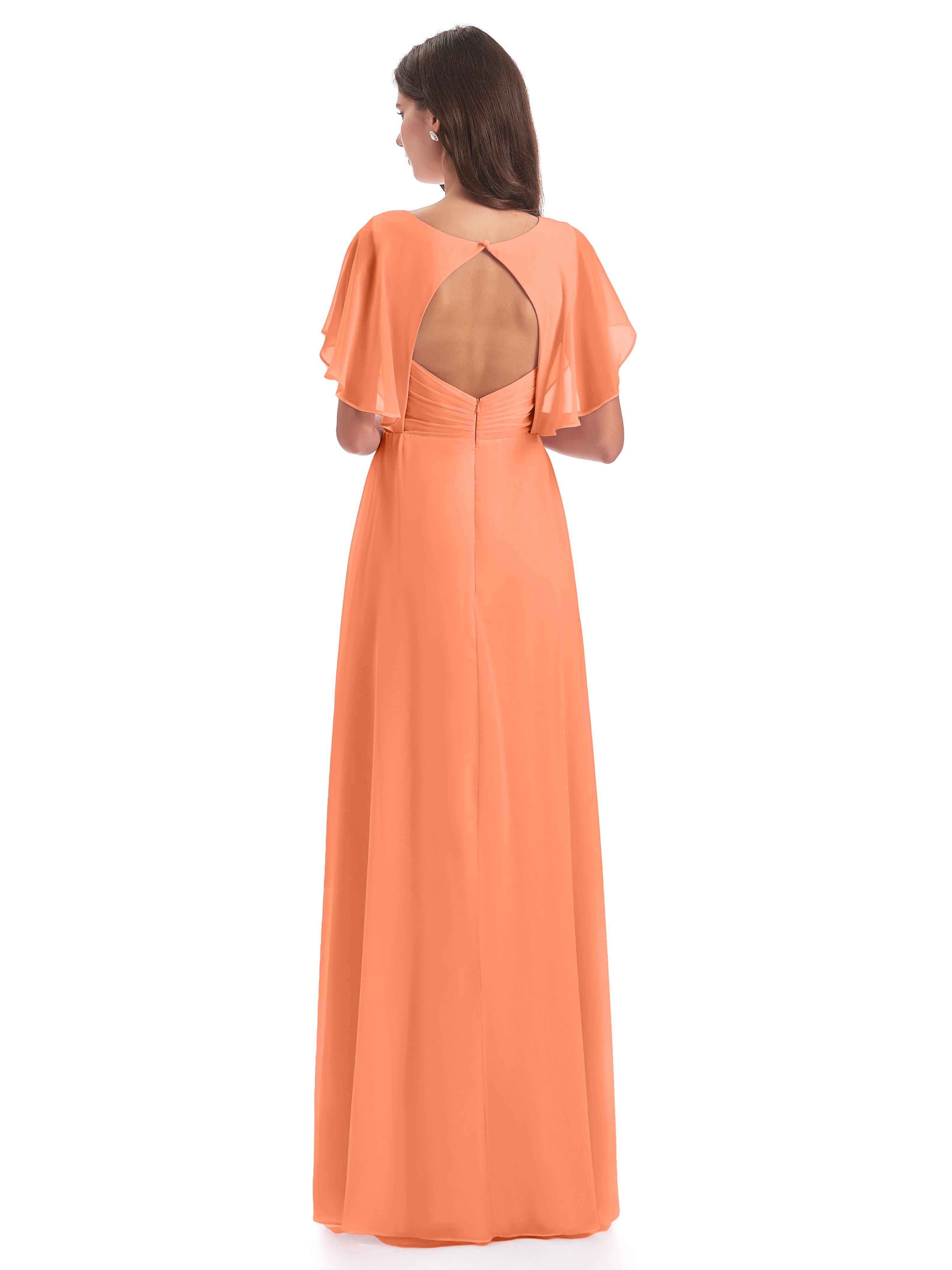 Robes De Demoiselle D'Honneur Papaye Dos Ouvert Fendue Devant Robes Demoiselle D'Honneur