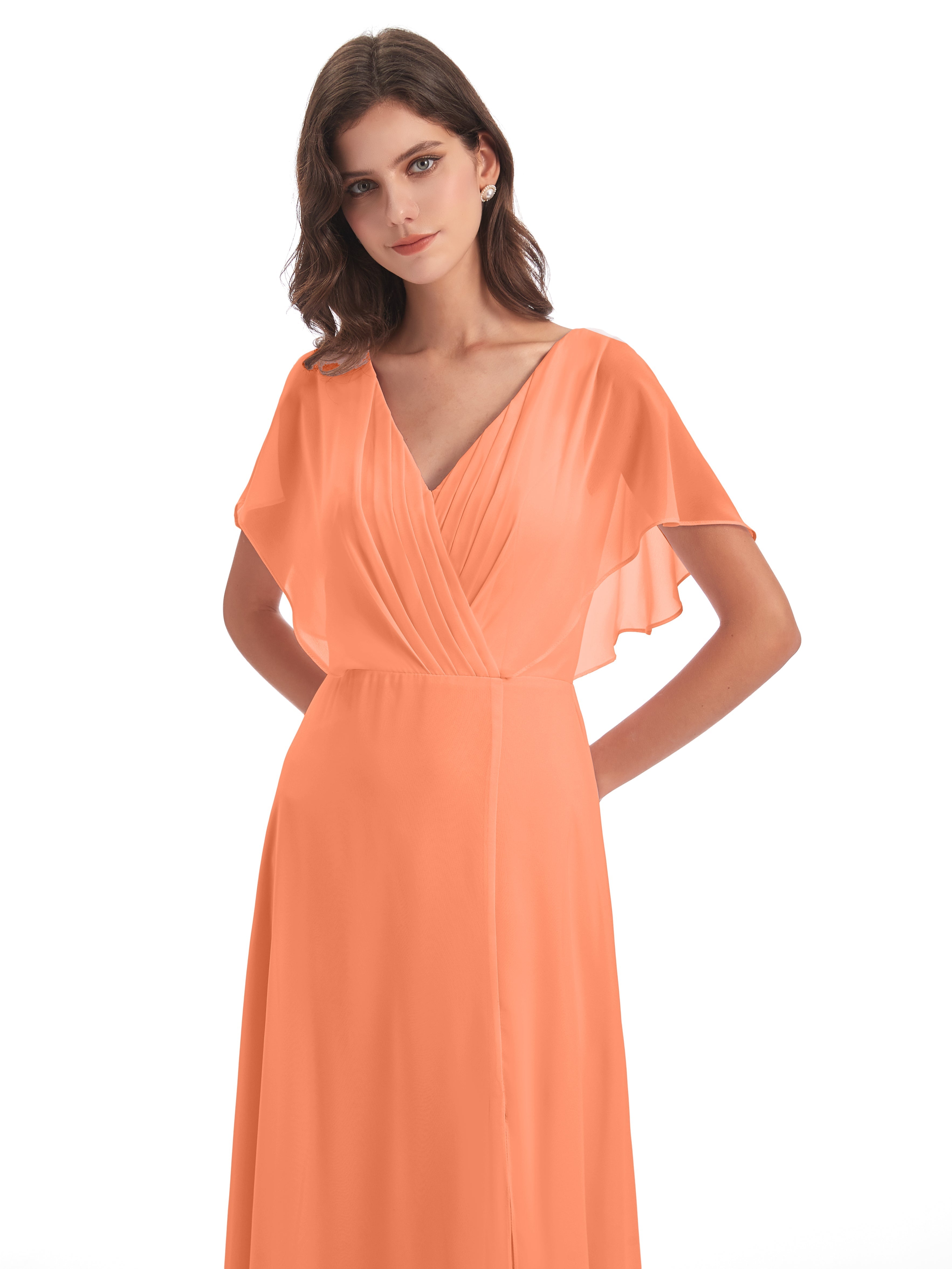 Robes De Demoiselle D'Honneur Papaye Dos Ouvert Fendue Devant Robes Demoiselle D'Honneur