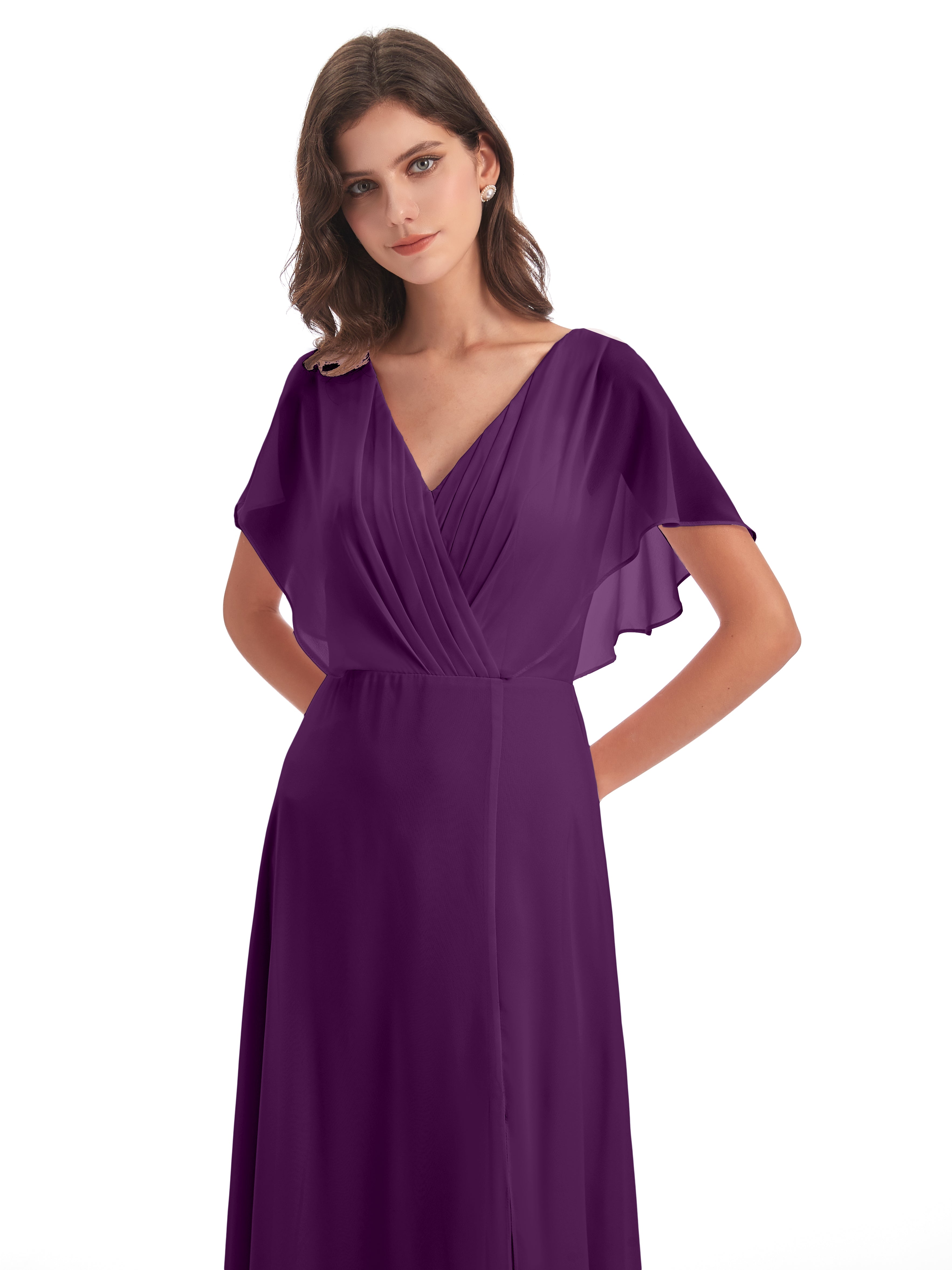 Robes De Demoiselle D'Honneur En Raisin Dos Ouvert Fendue Devant Robes Demoiselle D'Honneur