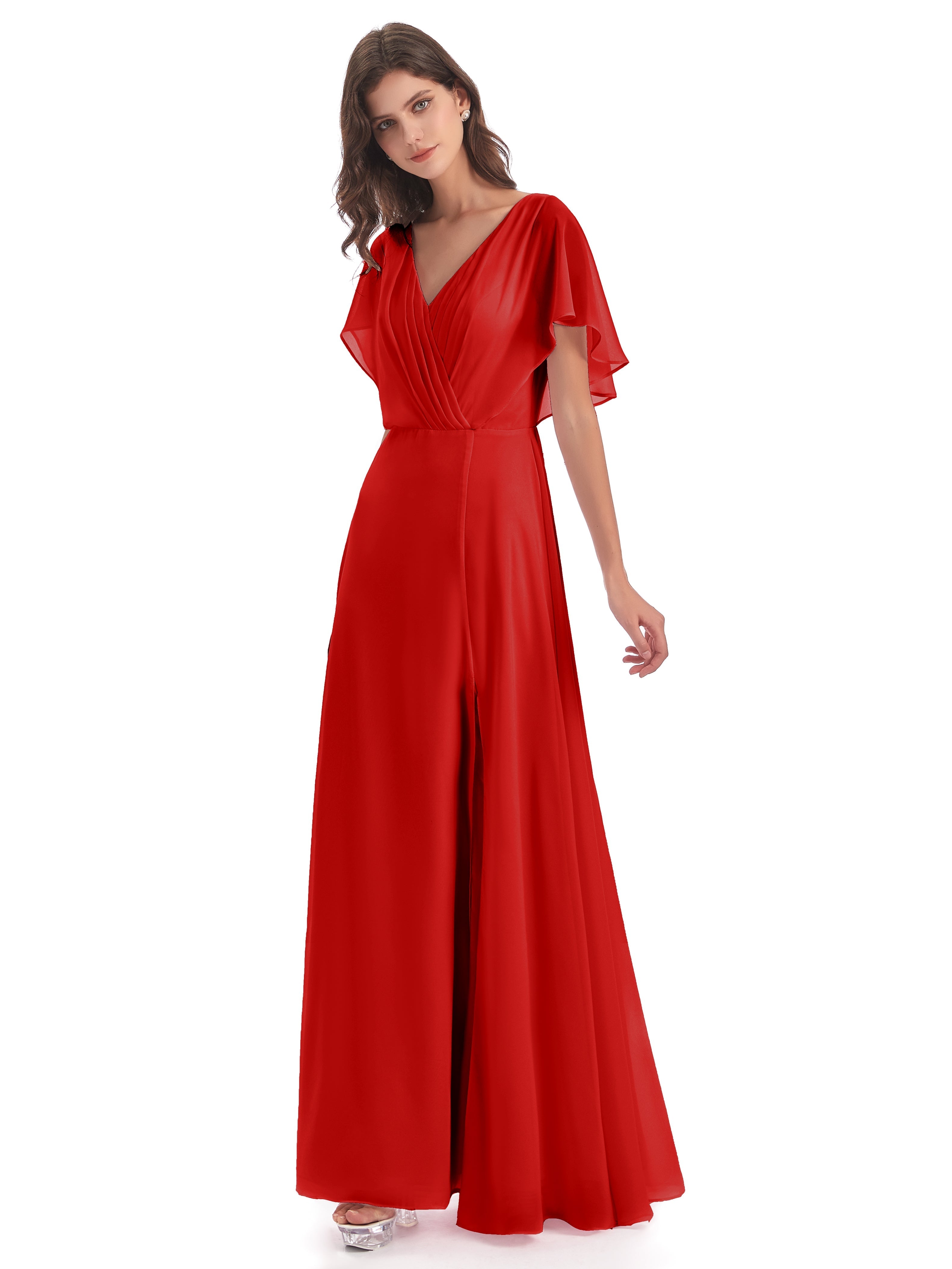 Robes De Demoiselle D'Honneur Rouges Dos Ouvert Fendue Devant Robes Demoiselle D'Honneur
