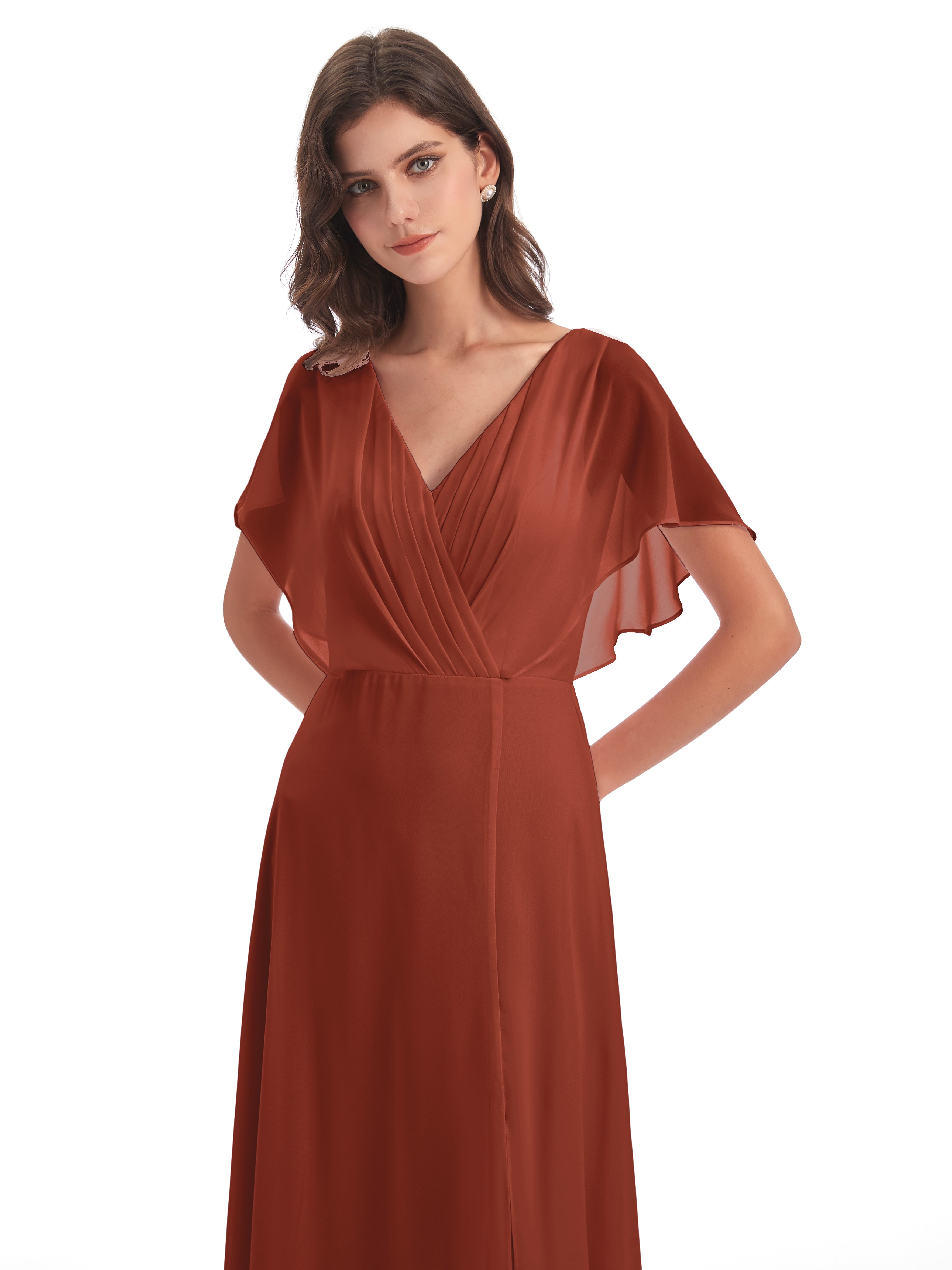 Robes De Demoiselle D'Honneur Couleur Rouille Bon Marché Dos Ouvert Fendue Devant Robes Demoiselle D'Honneur
