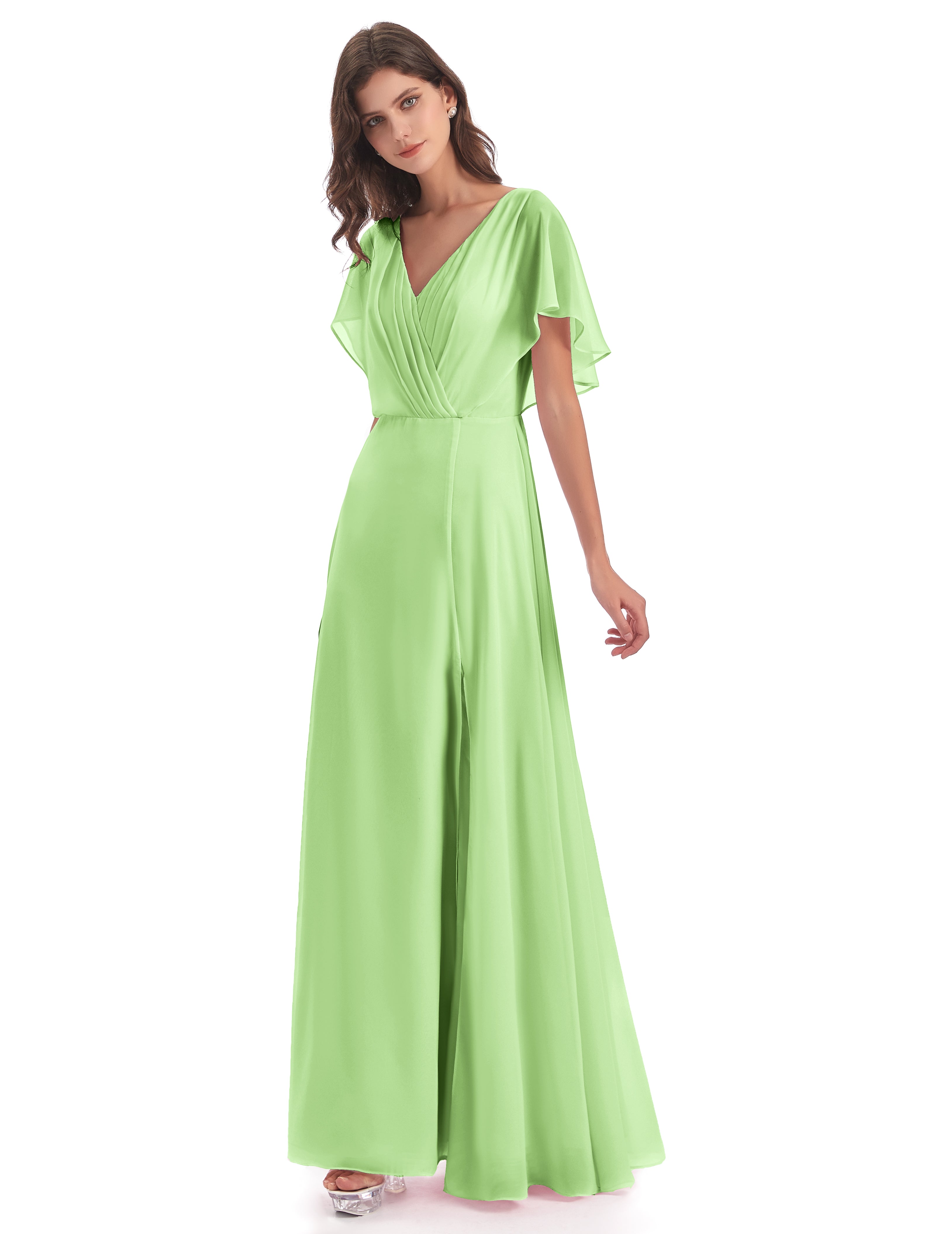 Demoiselle Robe Vert Sauge Dos Ouvert Fendue Devant Robes Demoiselle D'Honneur