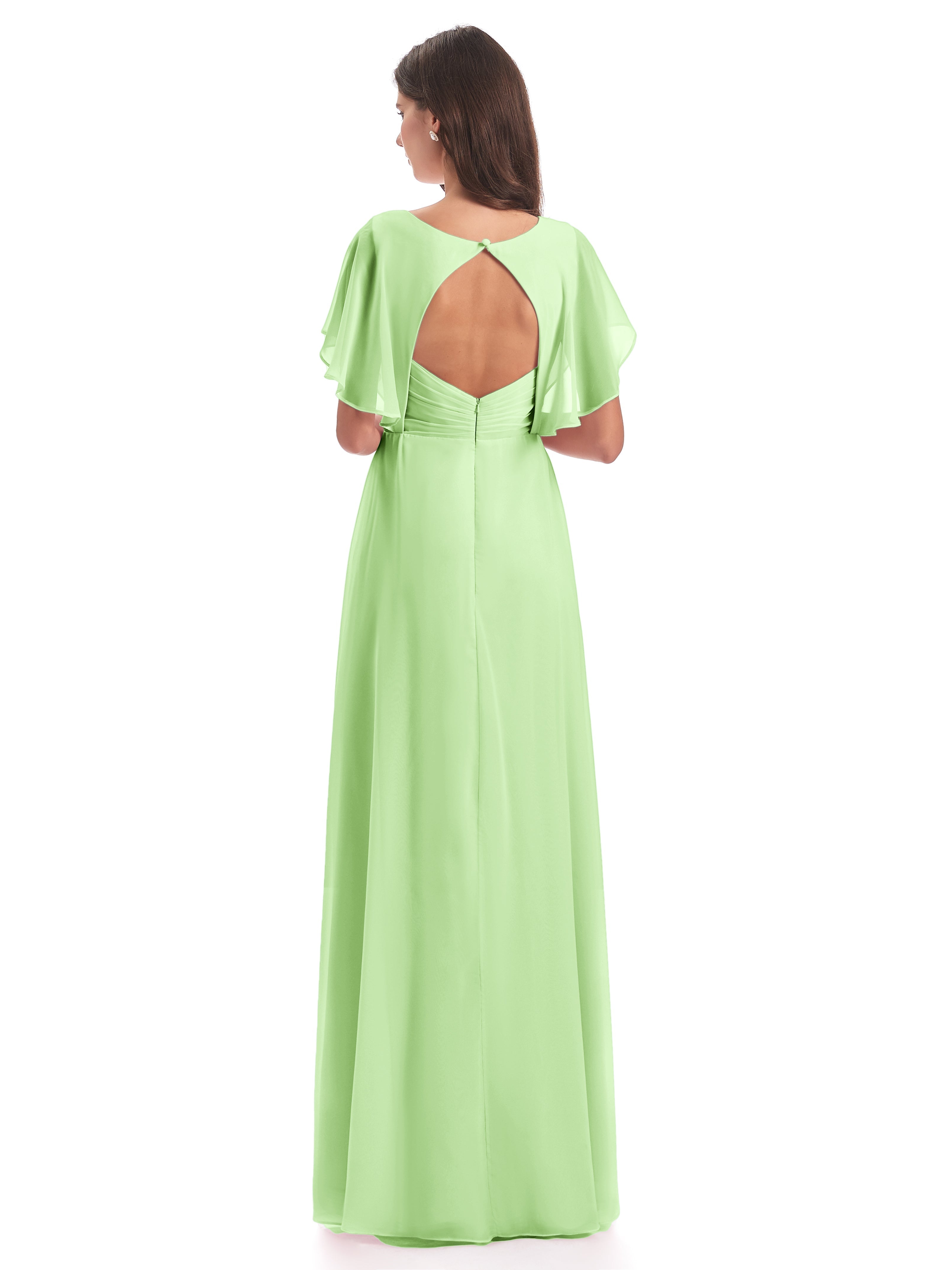 Demoiselle Robe Vert Sauge Dos Ouvert Fendue Devant Robes Demoiselle D'Honneur
