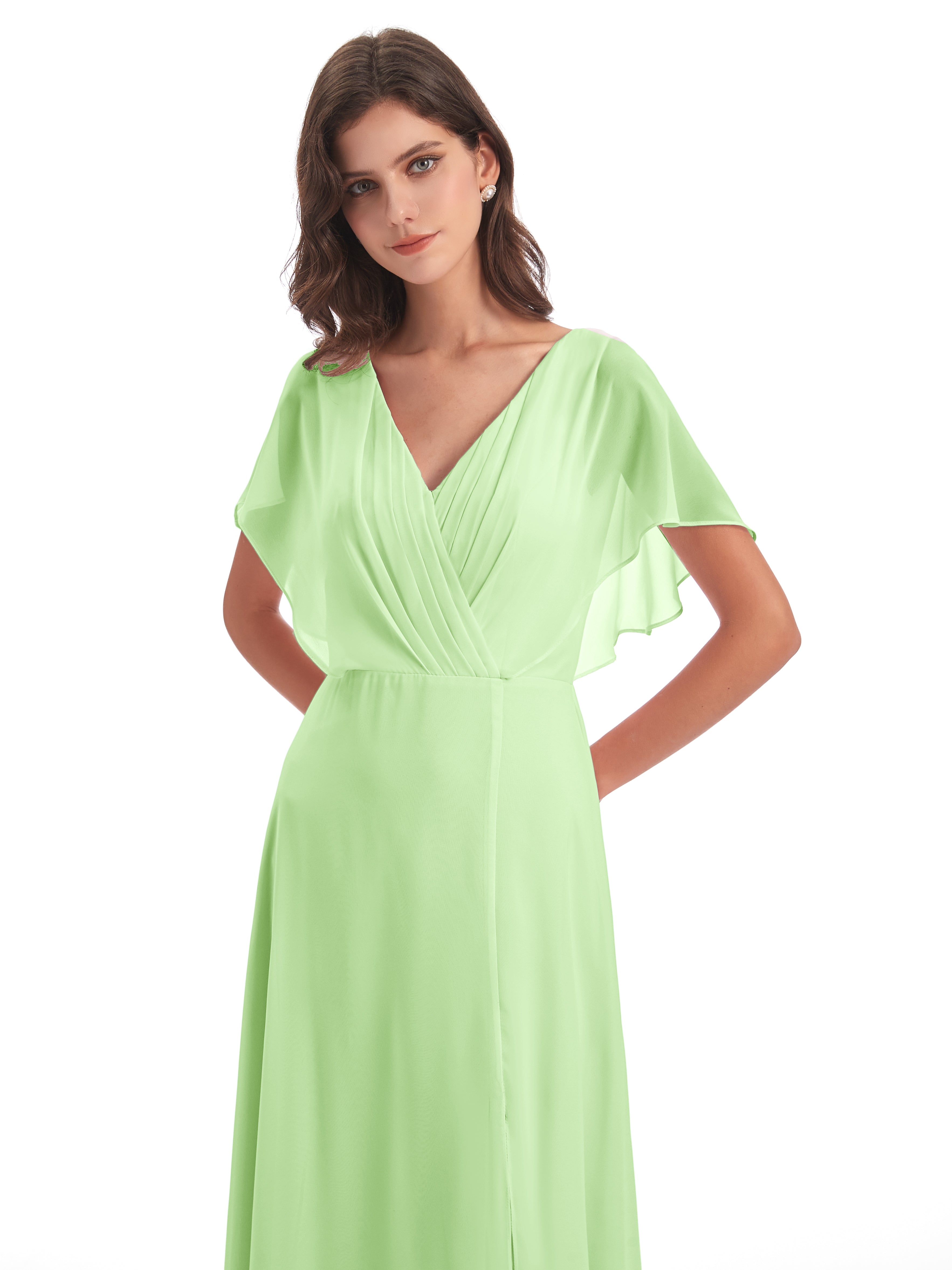 Demoiselle Robe Vert Sauge Dos Ouvert Fendue Devant Robes Demoiselle D'Honneur