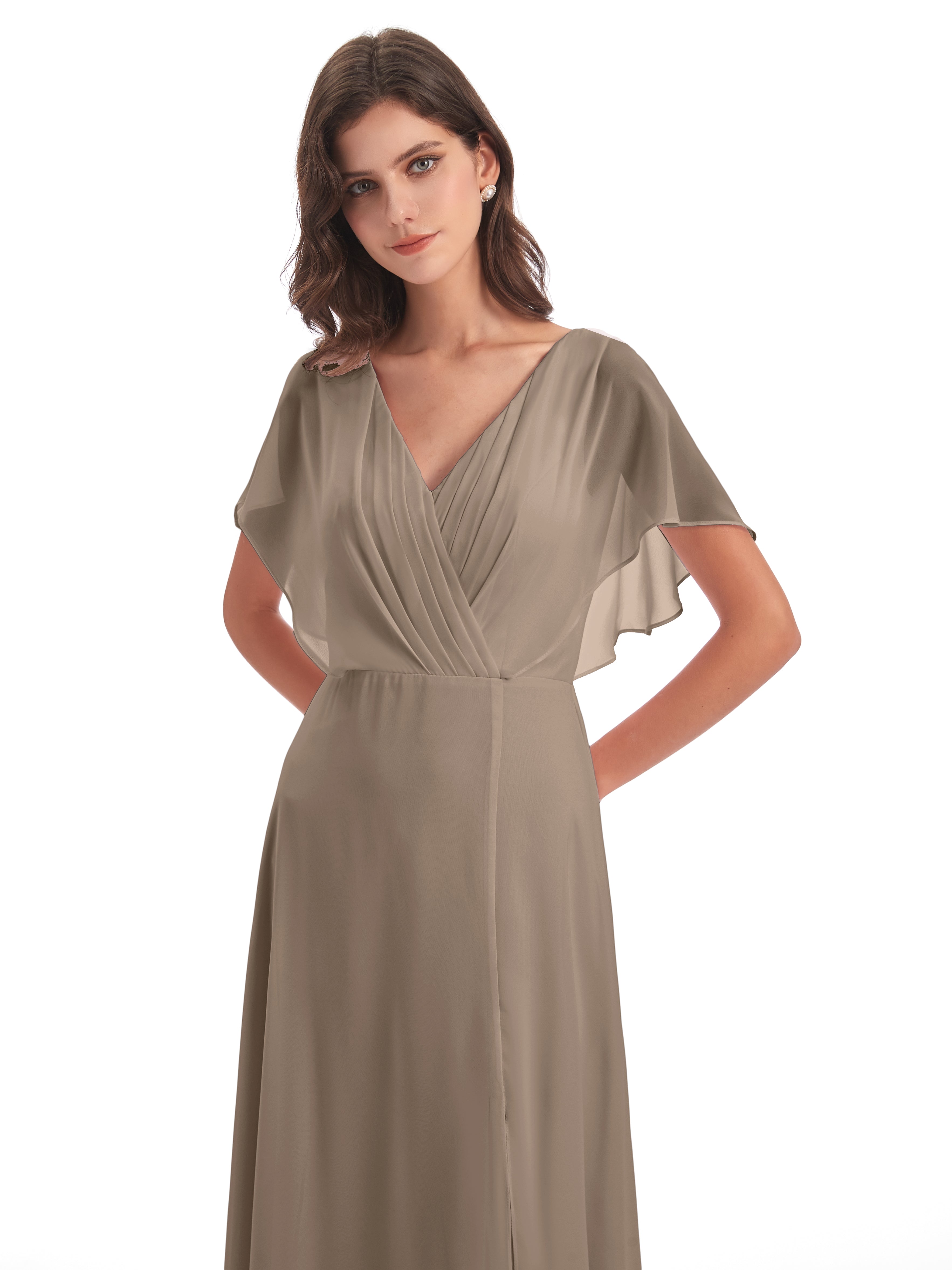 Robe Taupe Demoiselle D Honneur Dos Ouvert Fendue Devant Robes Demoiselle D'Honneur