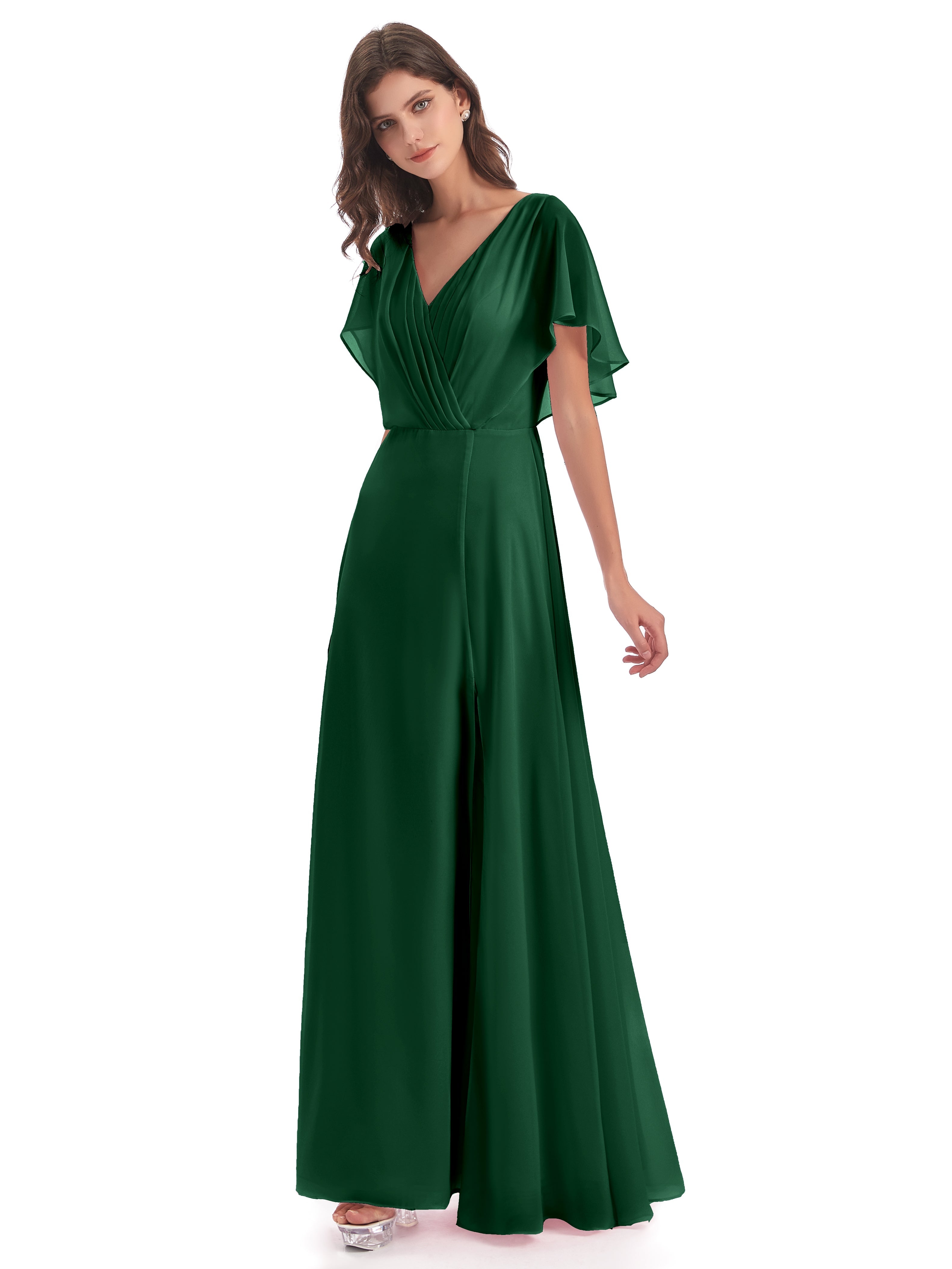 Robes De Demoiselle D'Honneur Vert Foncé Dos Ouvert Fendue Devant Robes Demoiselle D'Honneur