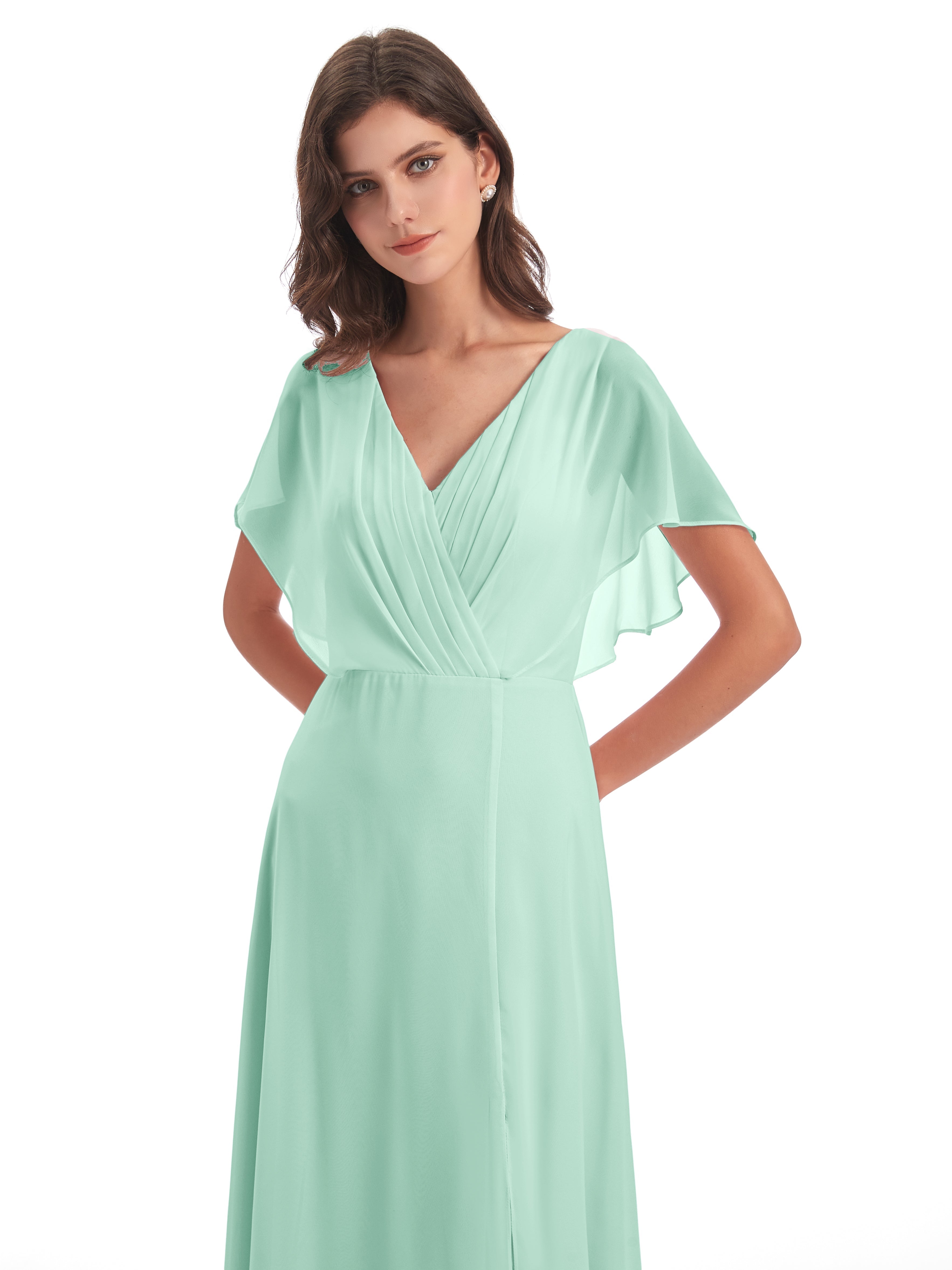 Robes De Demoiselle D'Honneur Vert Menthe Dos Ouvert Fendue Devant Robes Demoiselle D'Honneur