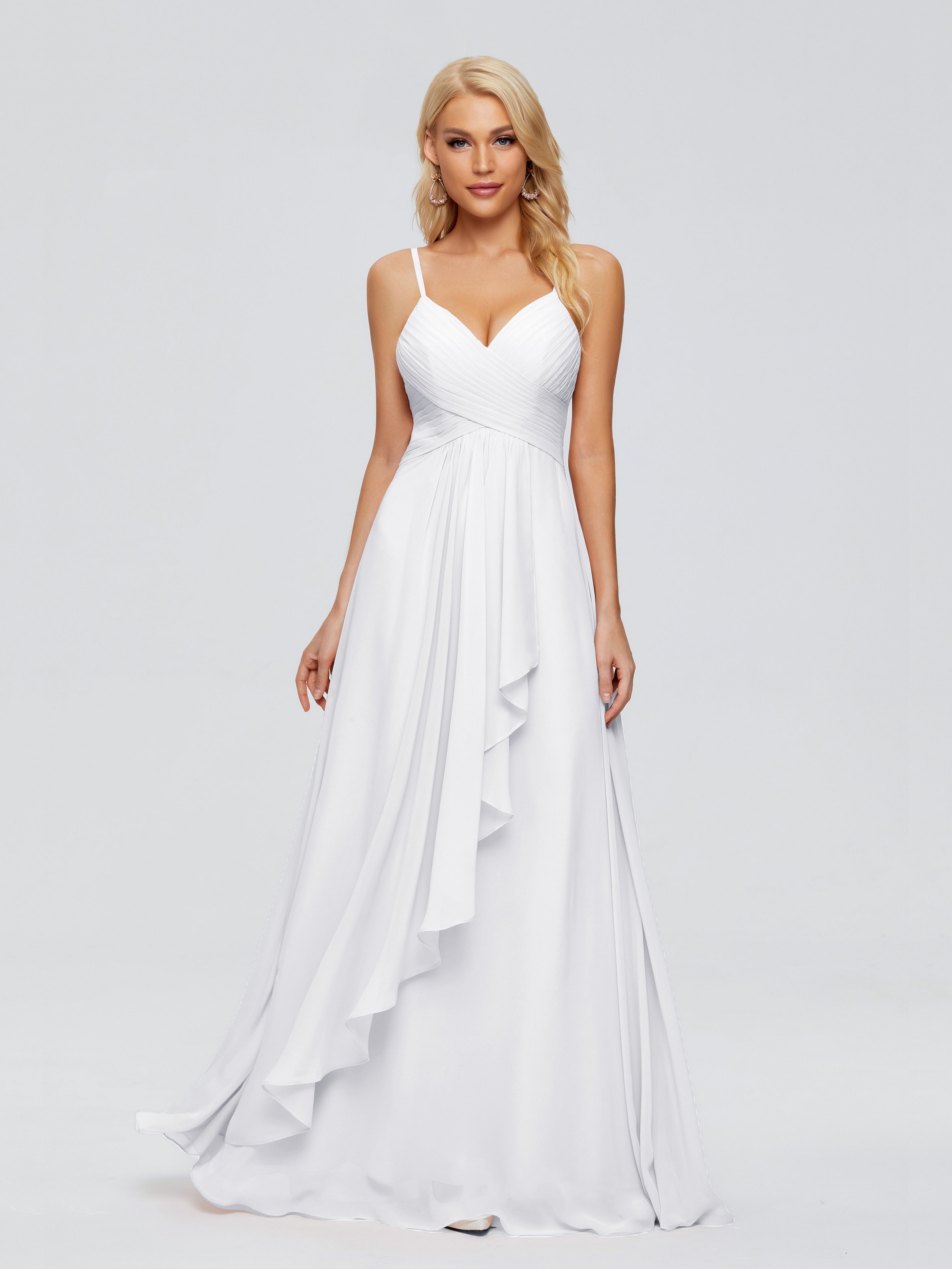 Toutes Les Robes De Demoiselle D'Honneur Blanches Trapèze Bretelles Spaghetti Mousseline Robes Demoiselle D'Honneur