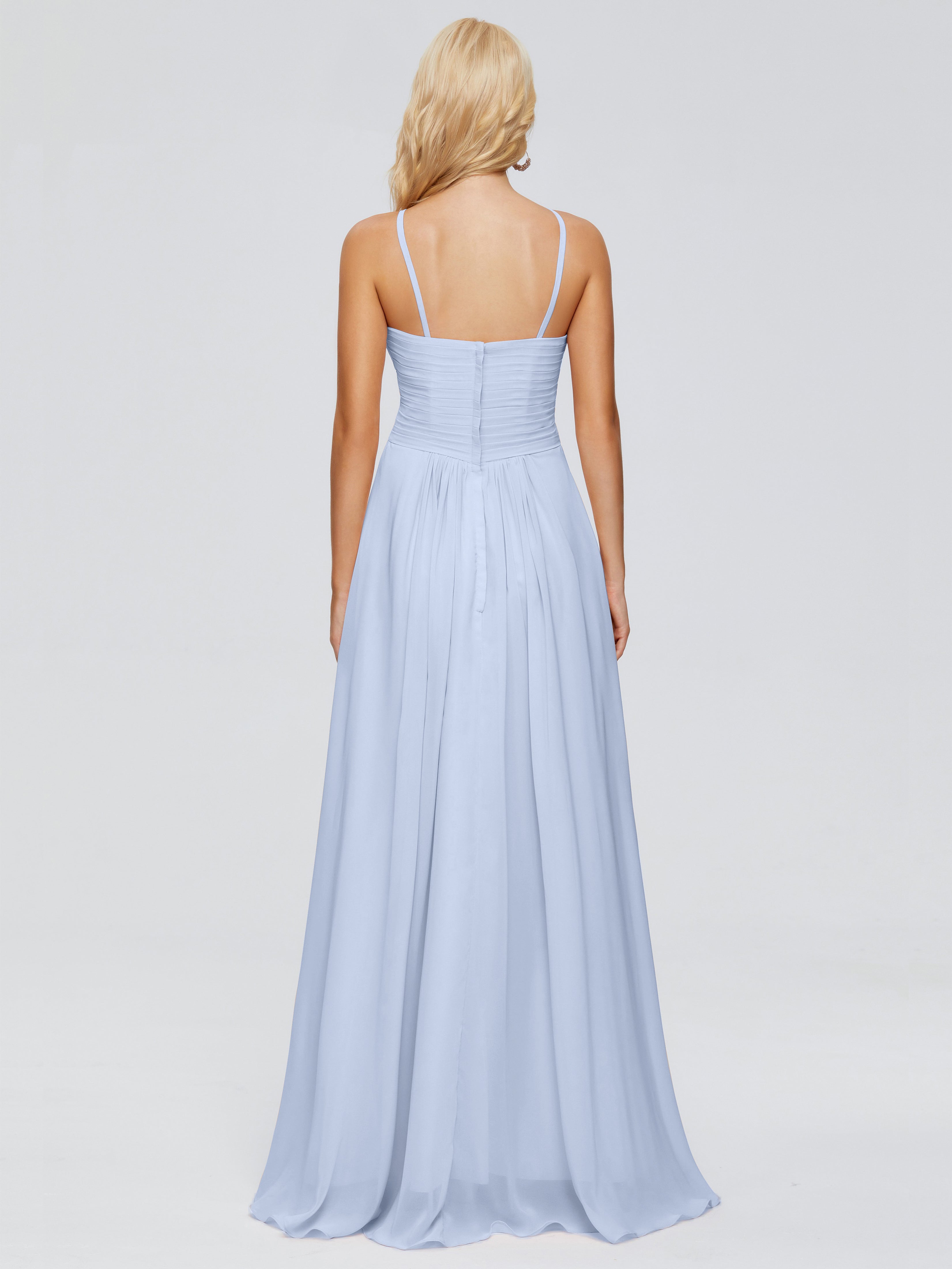 Demoiselle D Honneur Bleu Ciel Trapèze Bretelles Spaghetti Mousseline Robes Demoiselle D'Honneur