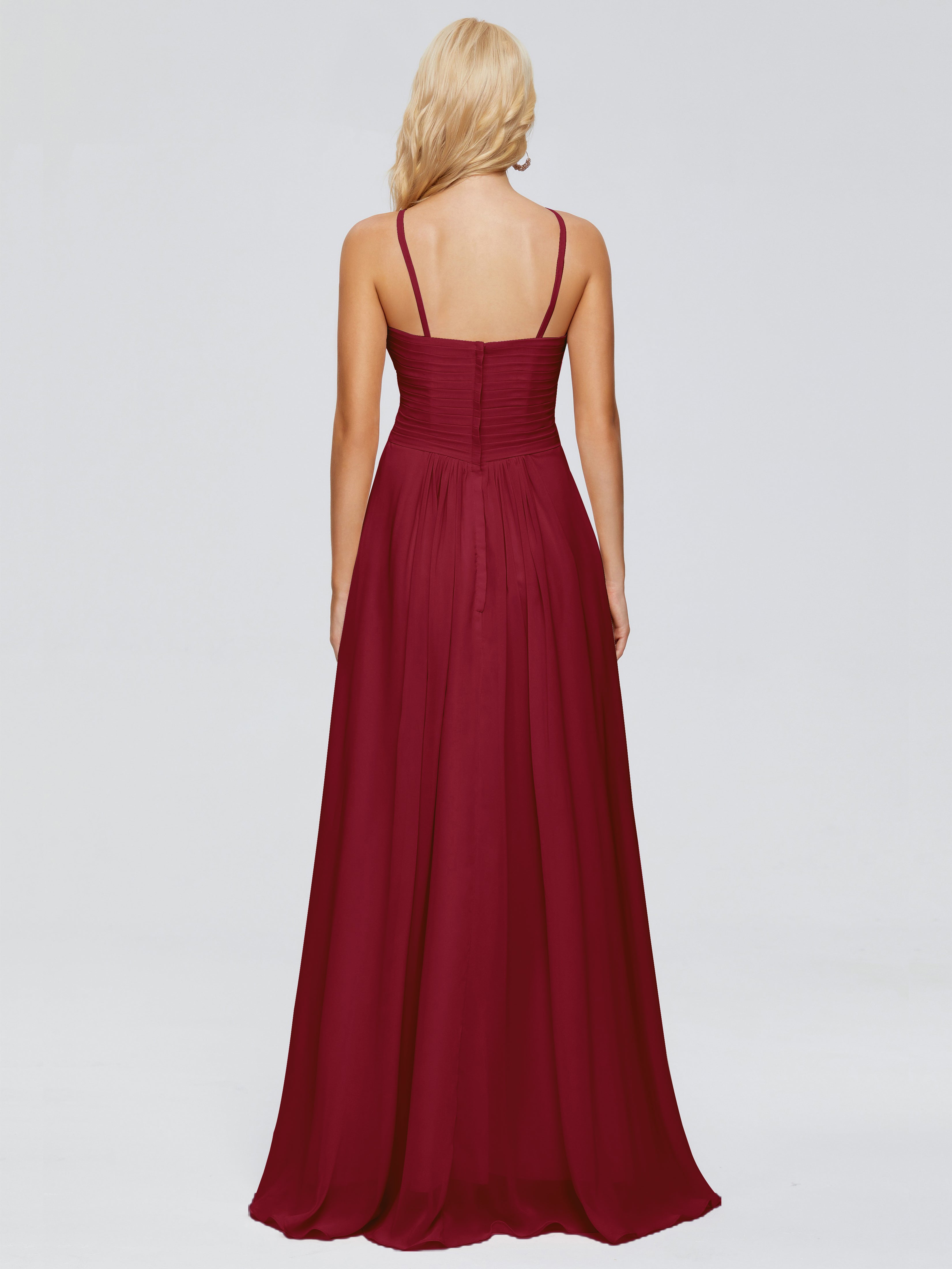 Robes De Demoiselle D'Honneur Rouge Bordeaux Trapèze Bretelles Spaghetti Mousseline Robes Demoiselle D'Honneur