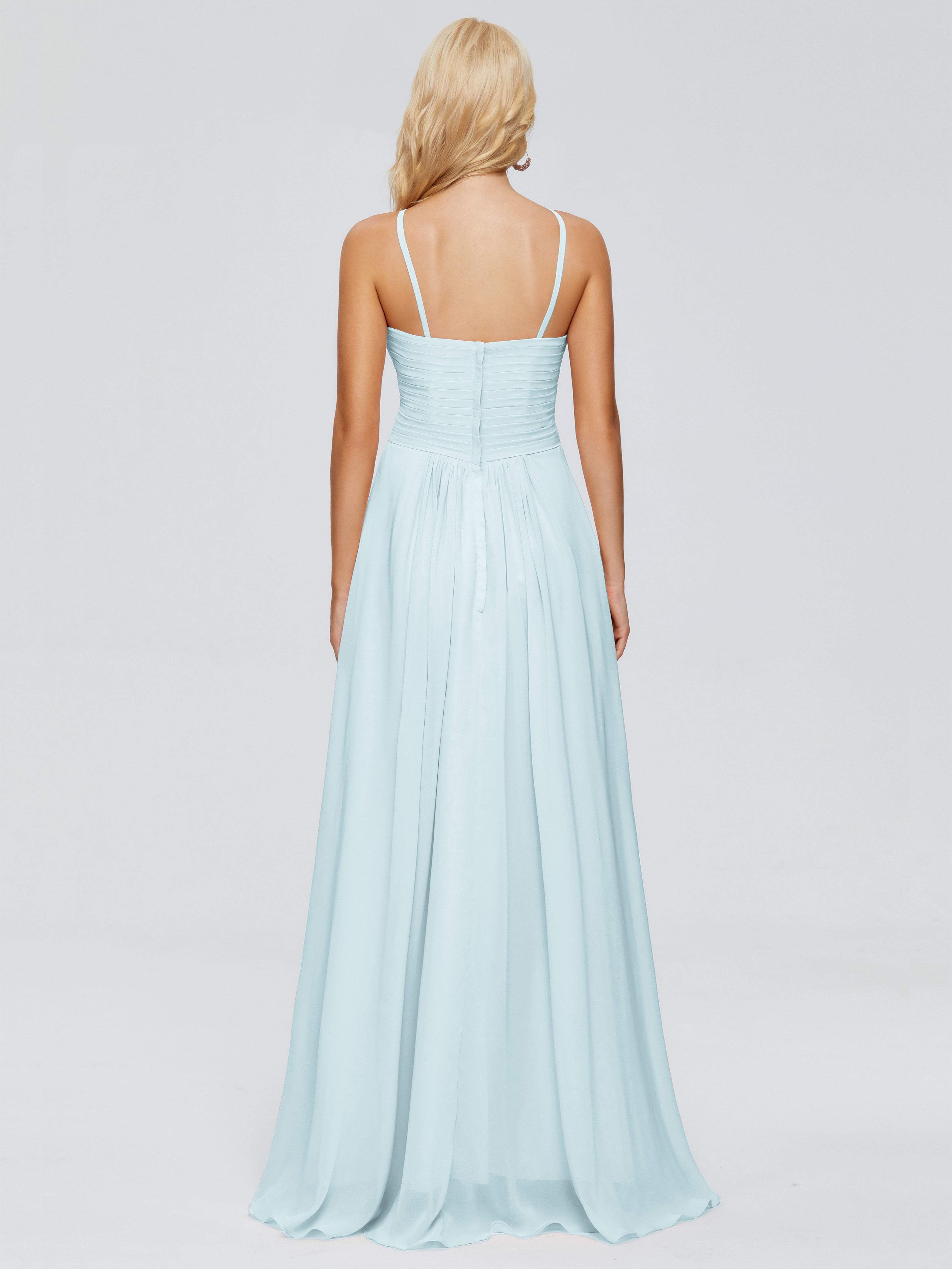 Robe De Demoiselle D'Honneur Brume Trapèze Bretelles Spaghetti Mousseline Robes Demoiselle D'Honneur