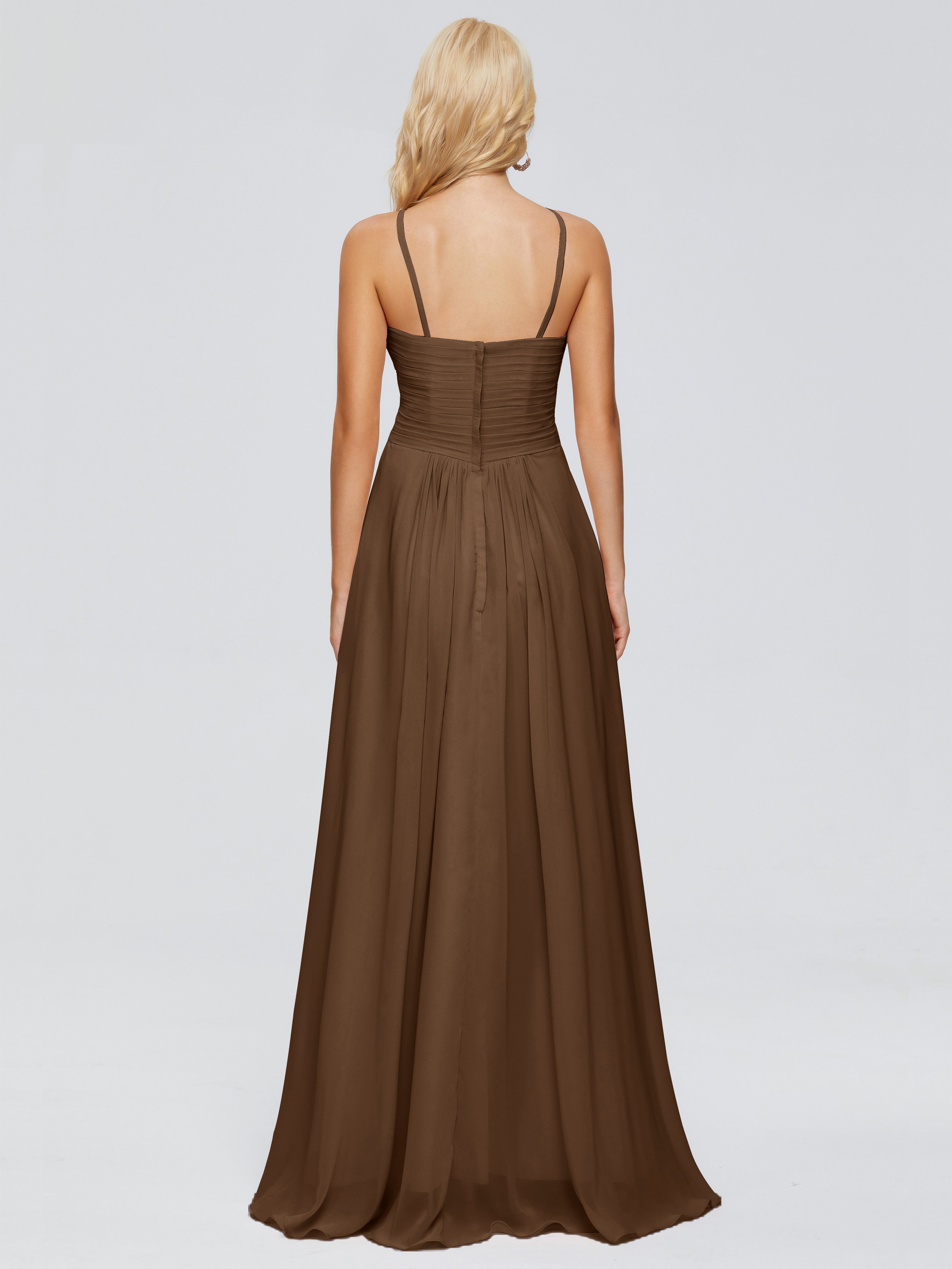 Robes De Demoiselle D'Honneur Brun Trapèze Bretelles Spaghetti Mousseline Robes Demoiselle D'Honneur