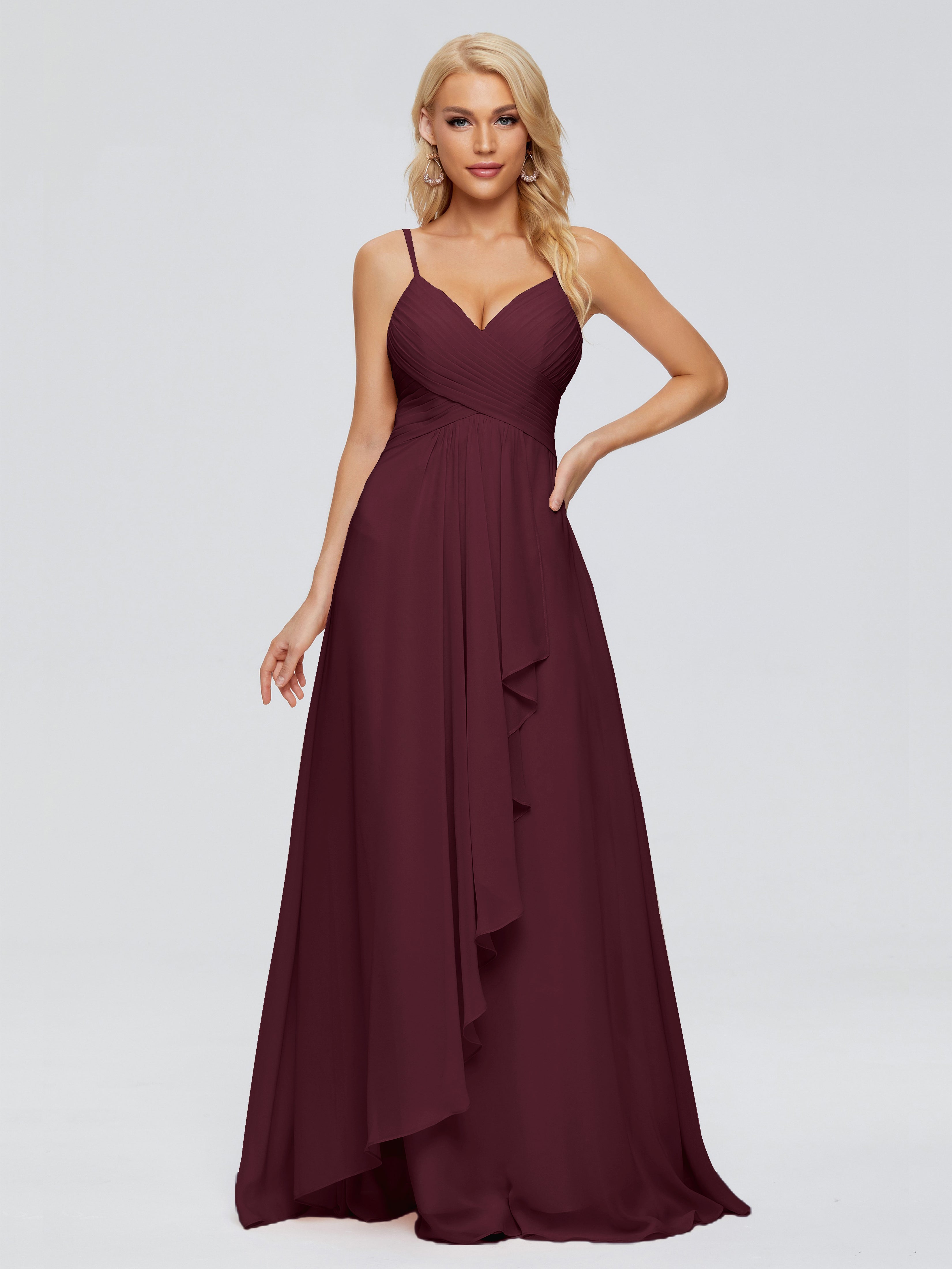 Robes De Demoiselle D'Honneur Cabernet Trapèze Bretelles Spaghetti Mousseline Robes Demoiselle D'Honneur