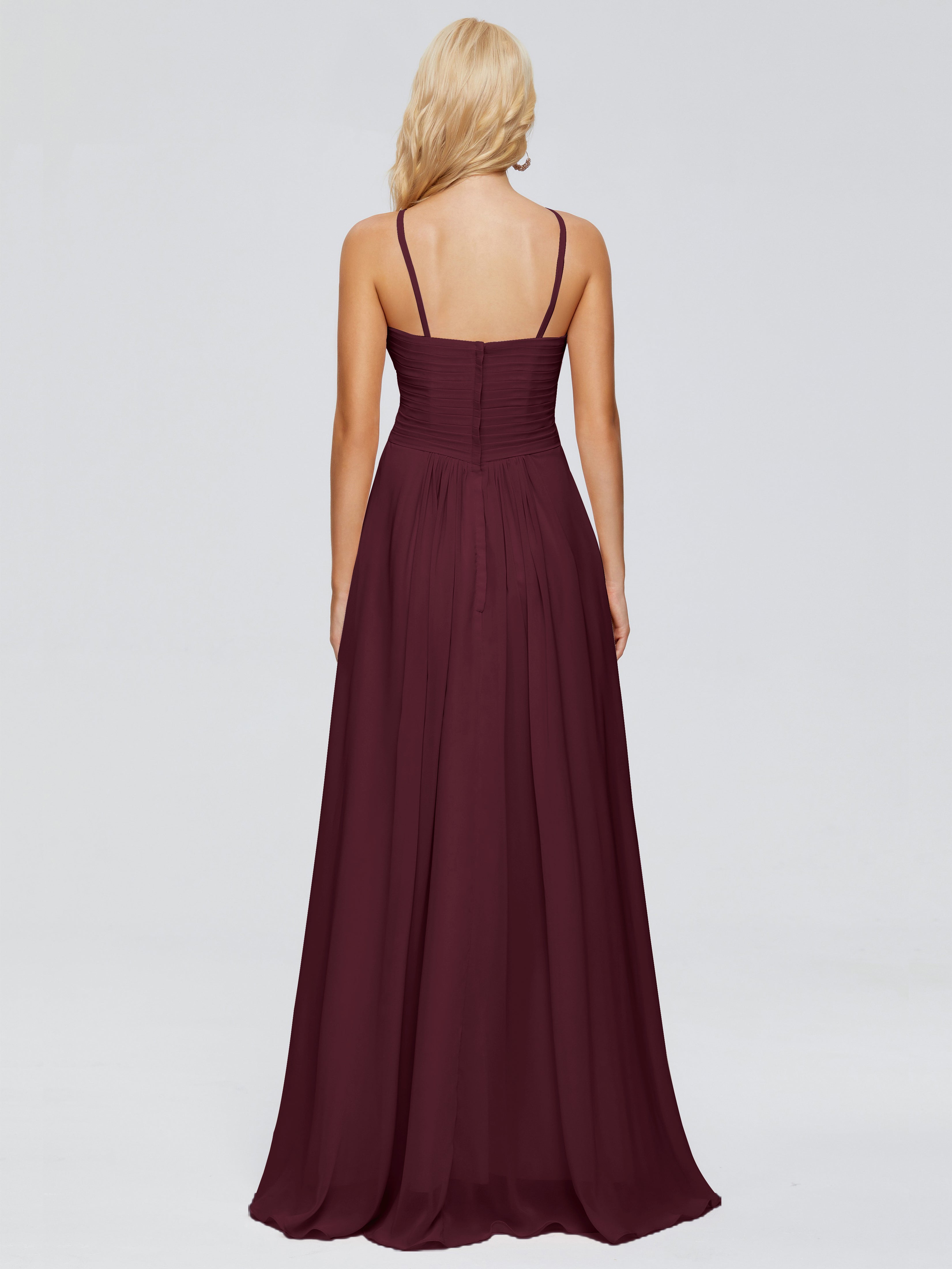 Robes De Demoiselle D'Honneur Cabernet Trapèze Bretelles Spaghetti Mousseline Robes Demoiselle D'Honneur