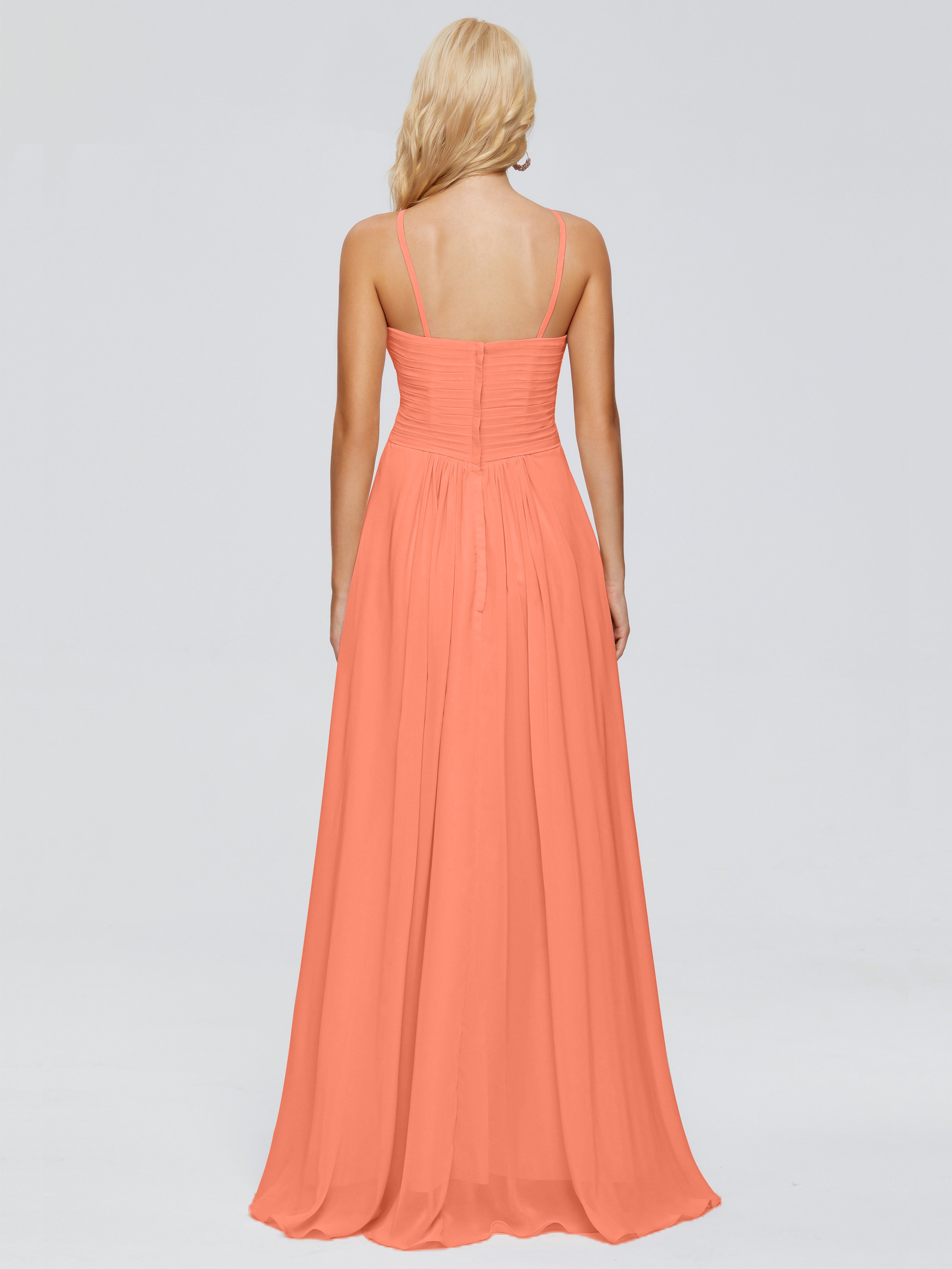 Robes De Demoiselle D'Honneur Coucher De Soleil Trapèze Bretelles Spaghetti Mousseline Robes Demoiselle D'Honneur