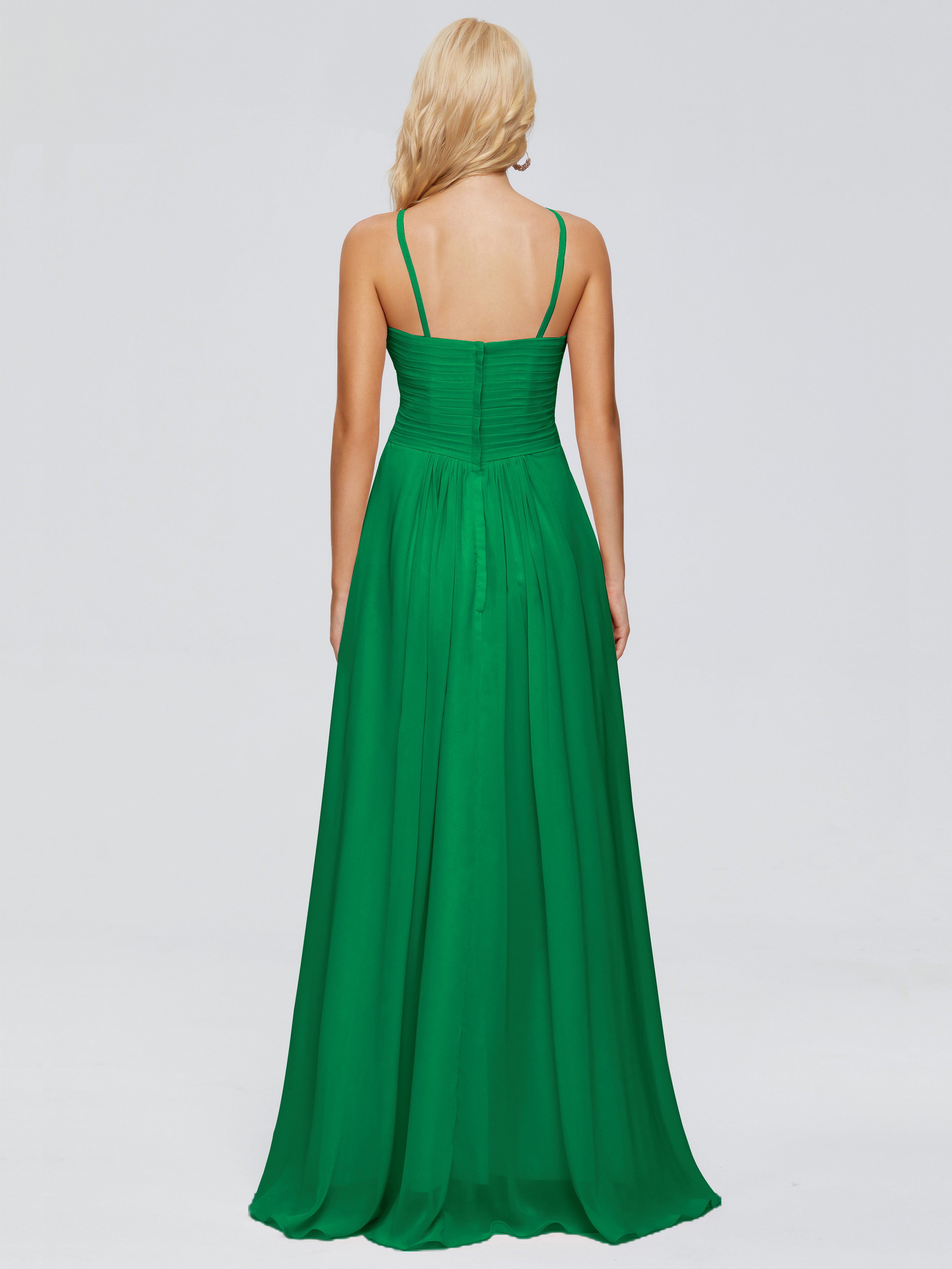 Robes De Demoiselle D'Honneur Vert Émeraude Trapèze Bretelles Spaghetti Mousseline Robes Demoiselle D'Honneur